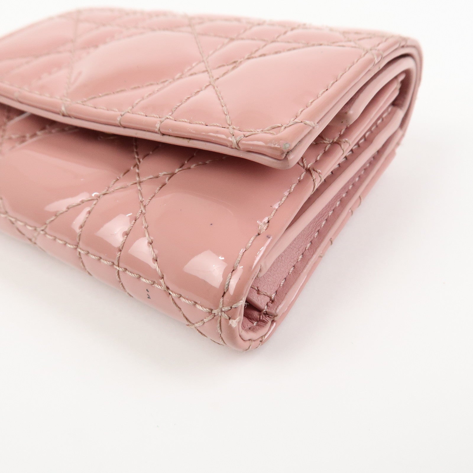Christian Dior Canage Patent Leather Compact Wallet Pink