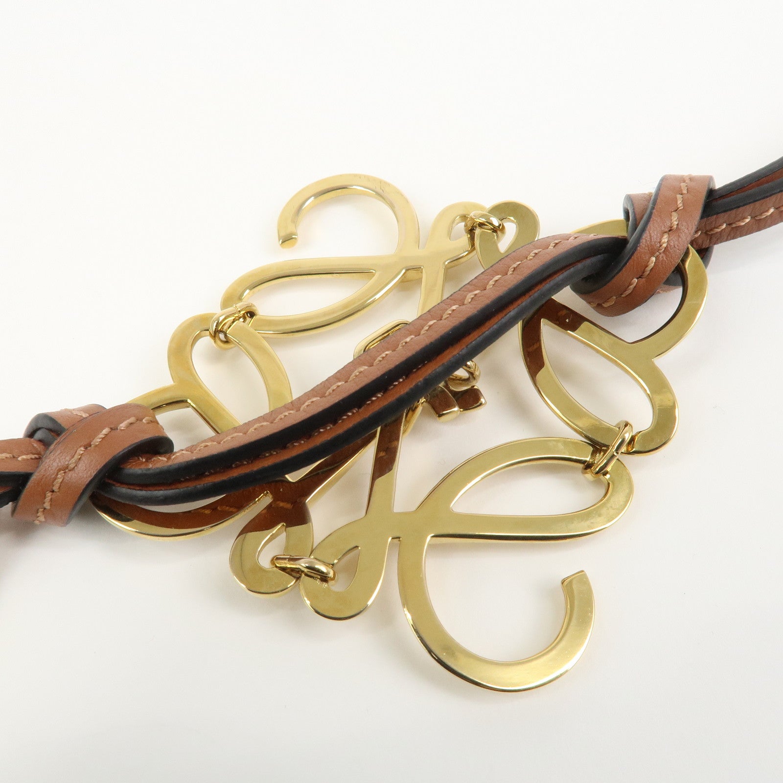 LOEWE Anagram Metal Leather Bag Charm Key Holder Camel