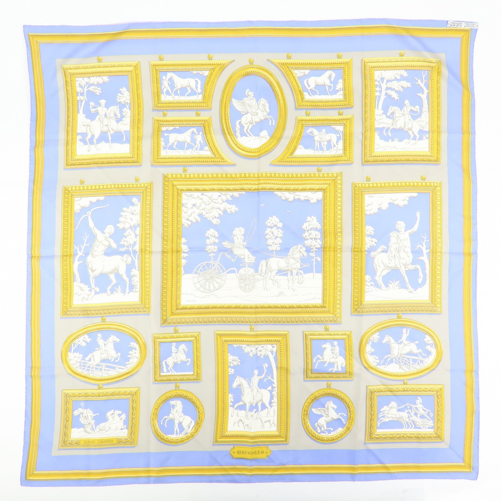 HERMES Carre 90 Silk 100% Scarf WEDG WOOD Blue Gray Yellow