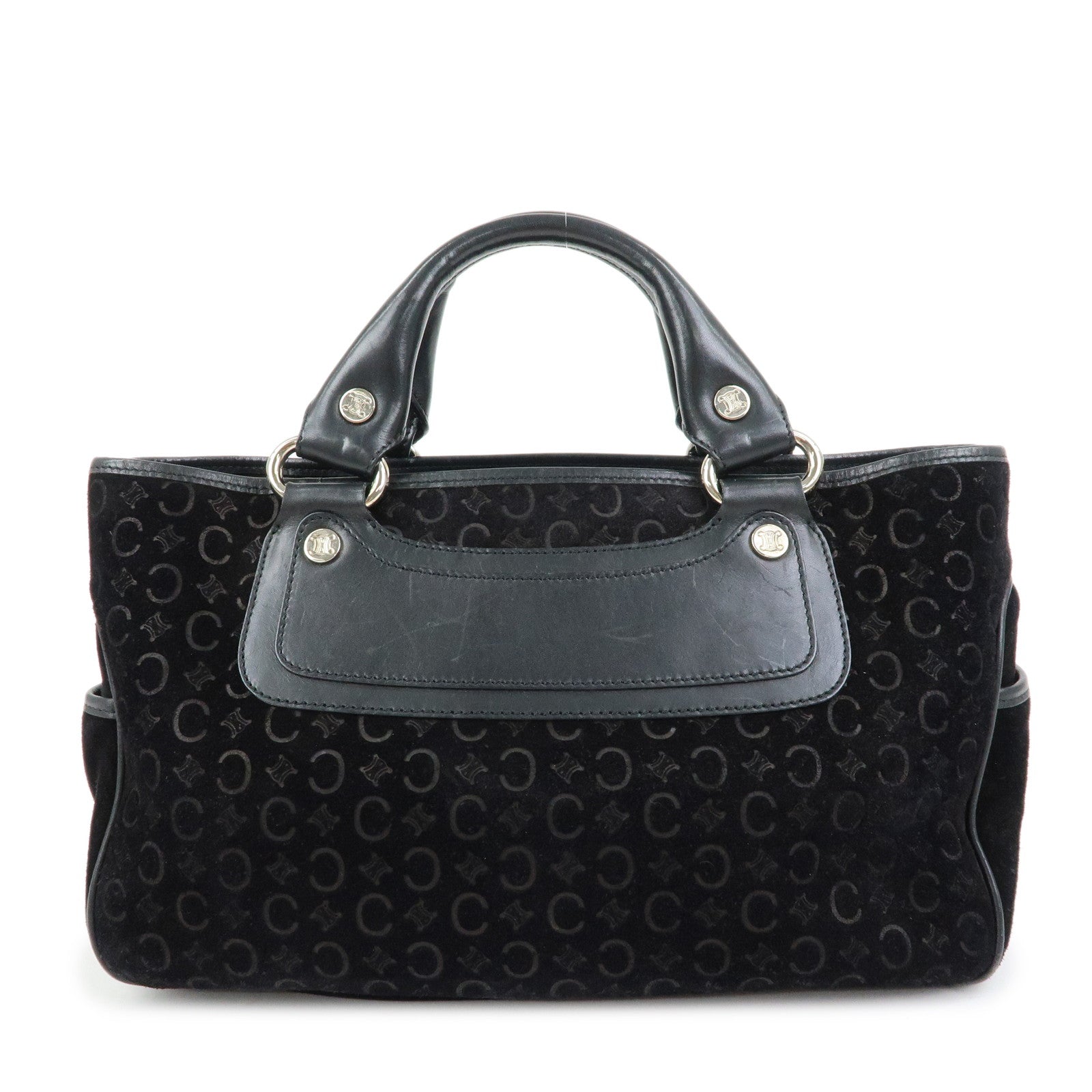 CELINE C Macadam Suede Leather Boogie Bag Hand Bag Black