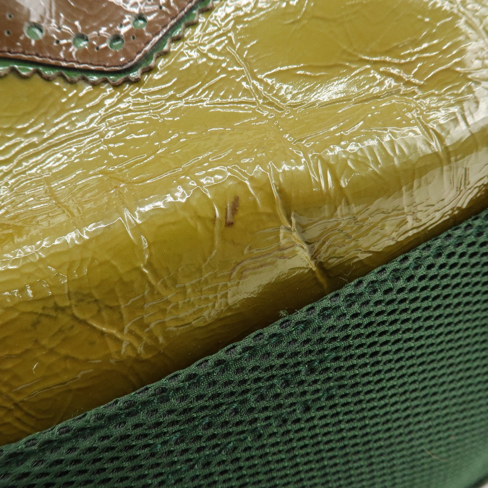 MIU MIU Patent Leather Nylon Shoulder Bag Khaki Brown