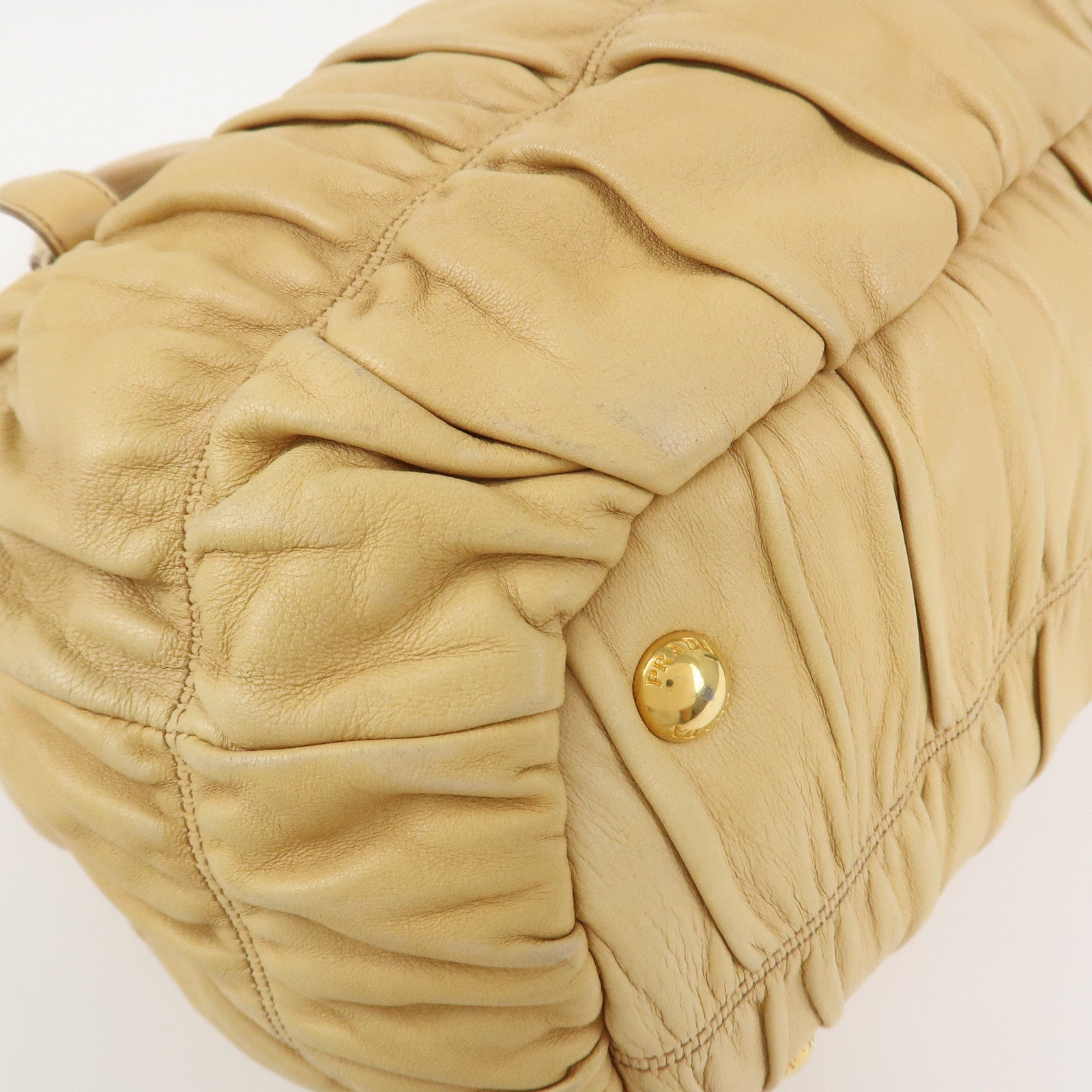 PRADA Nappa Gaufre Leather Gathered 2Way Bag Hand Bag Beige BN1336