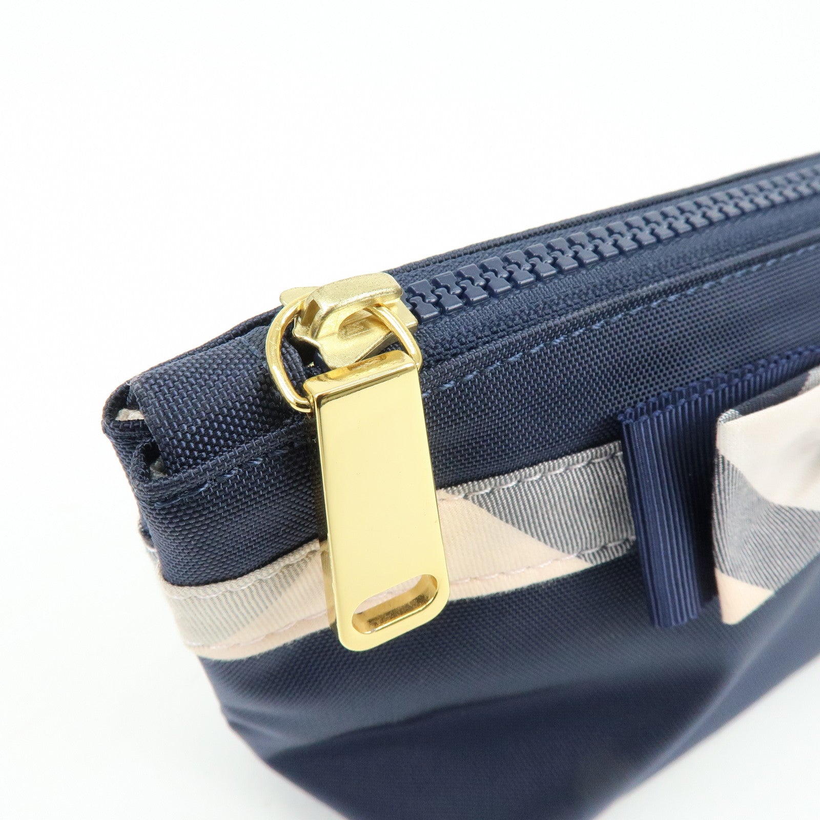 BURBERRY Set of 2 Canvas Pouch Cosmetic Case Beige Navy