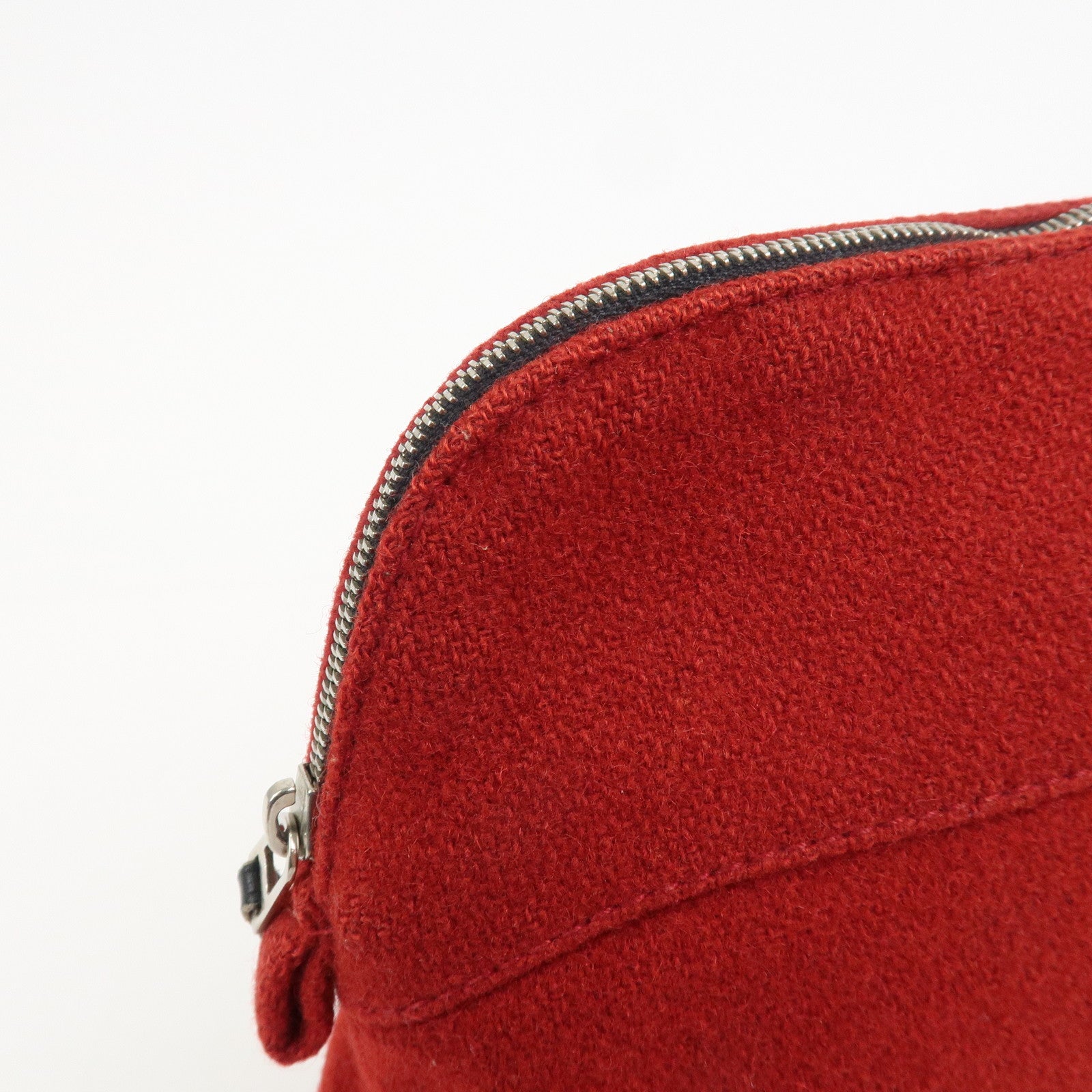 HERMES Wool 100% Leather Bolide Pouch MM Cosmetic Pouch Red