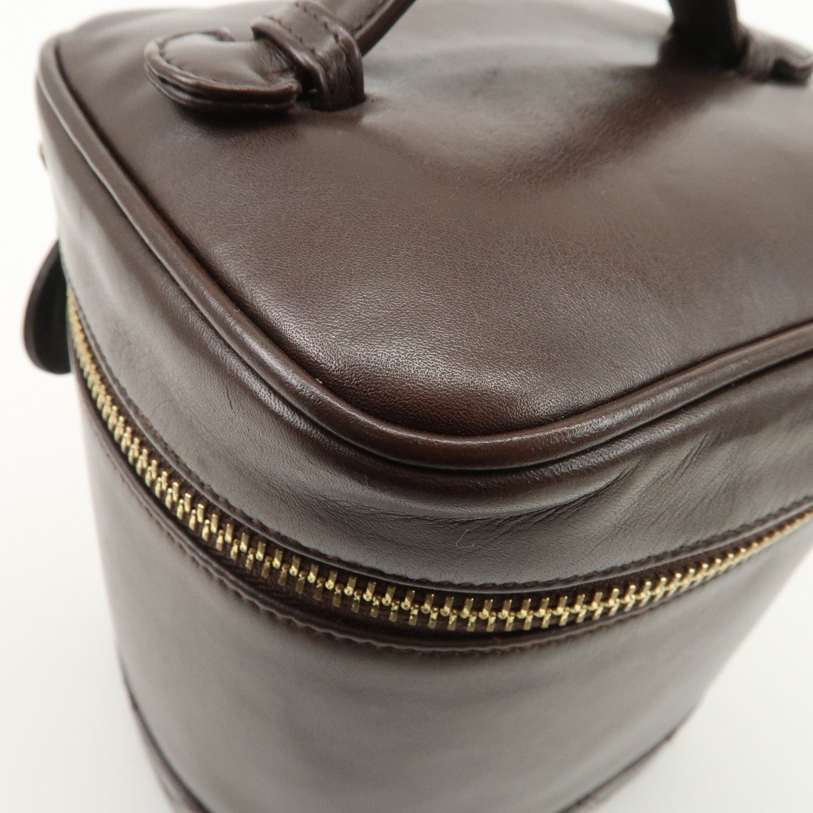 CHANEL COCO Mark Leather Vanity Bag Hand Bag Cosmetic Bag Brown A01998