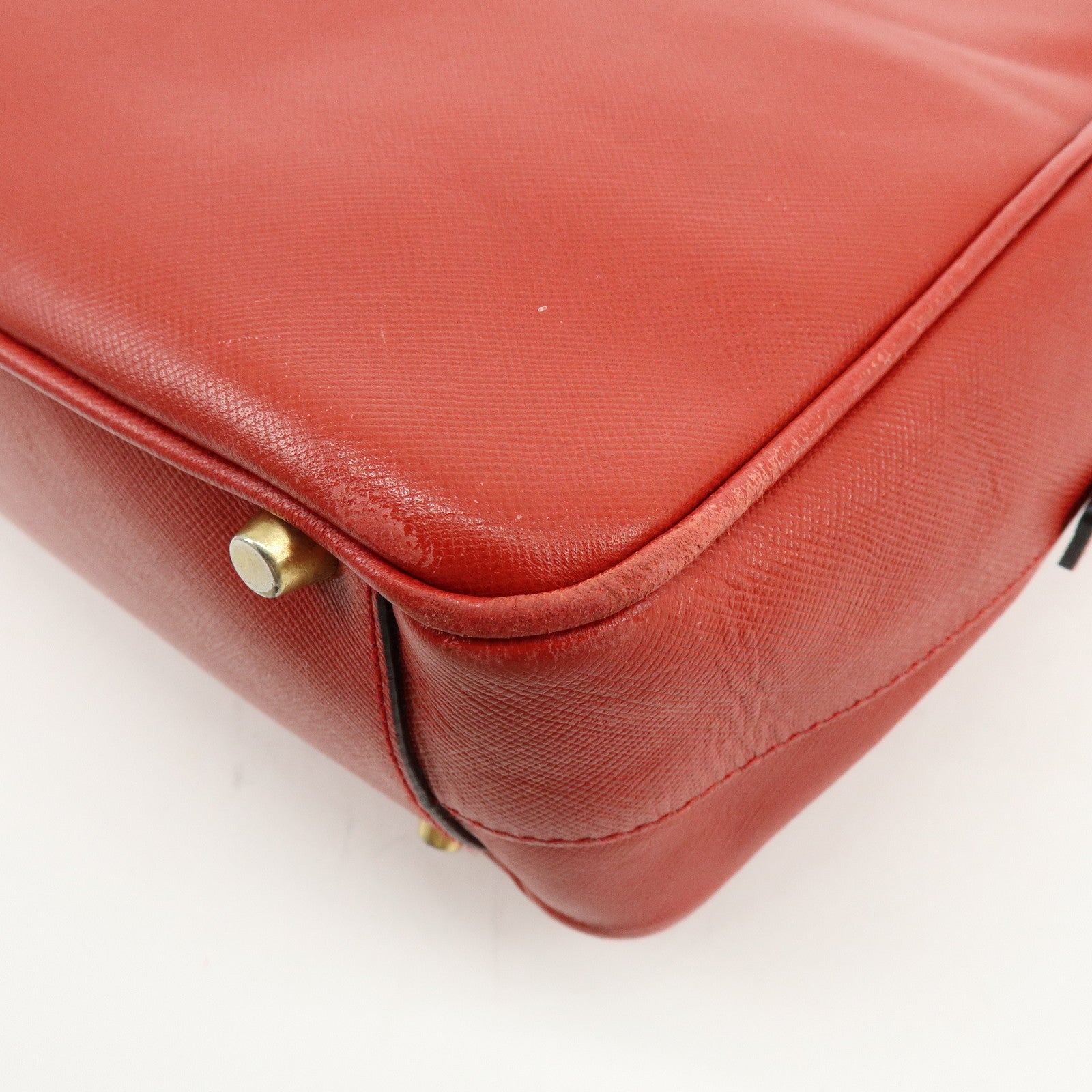 PRADA Triangle Logo Saffiano Leather Shoulder Bag Hand Bag Red