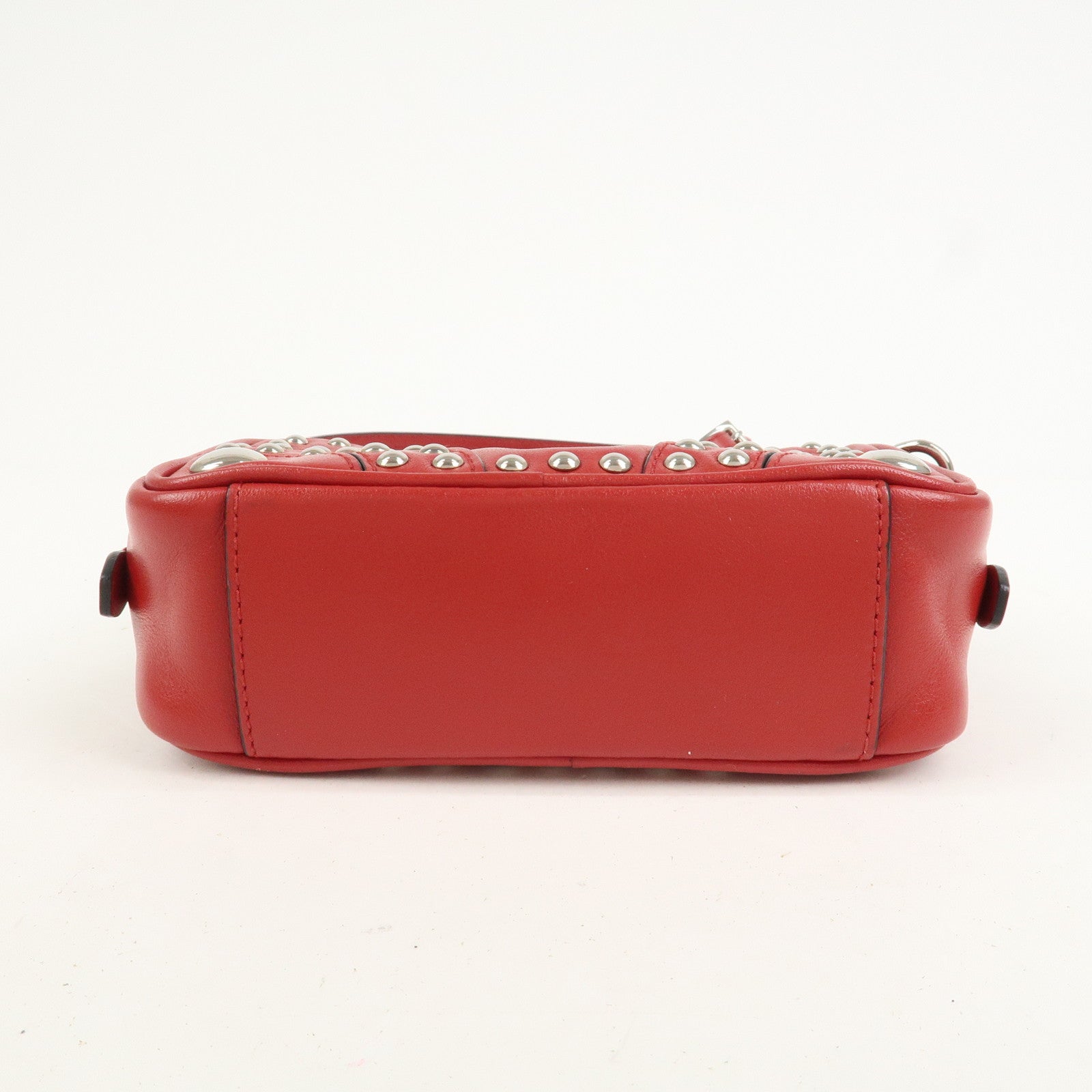 PRADA Logo Leather Mini Shoulder Bag Camera Bag Studs Red 1N1674