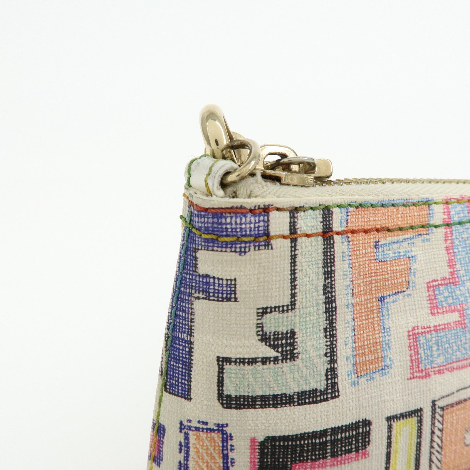 FENDI Zucca Print PVC Chain Accessory Pouch White Multicolor 8BR592