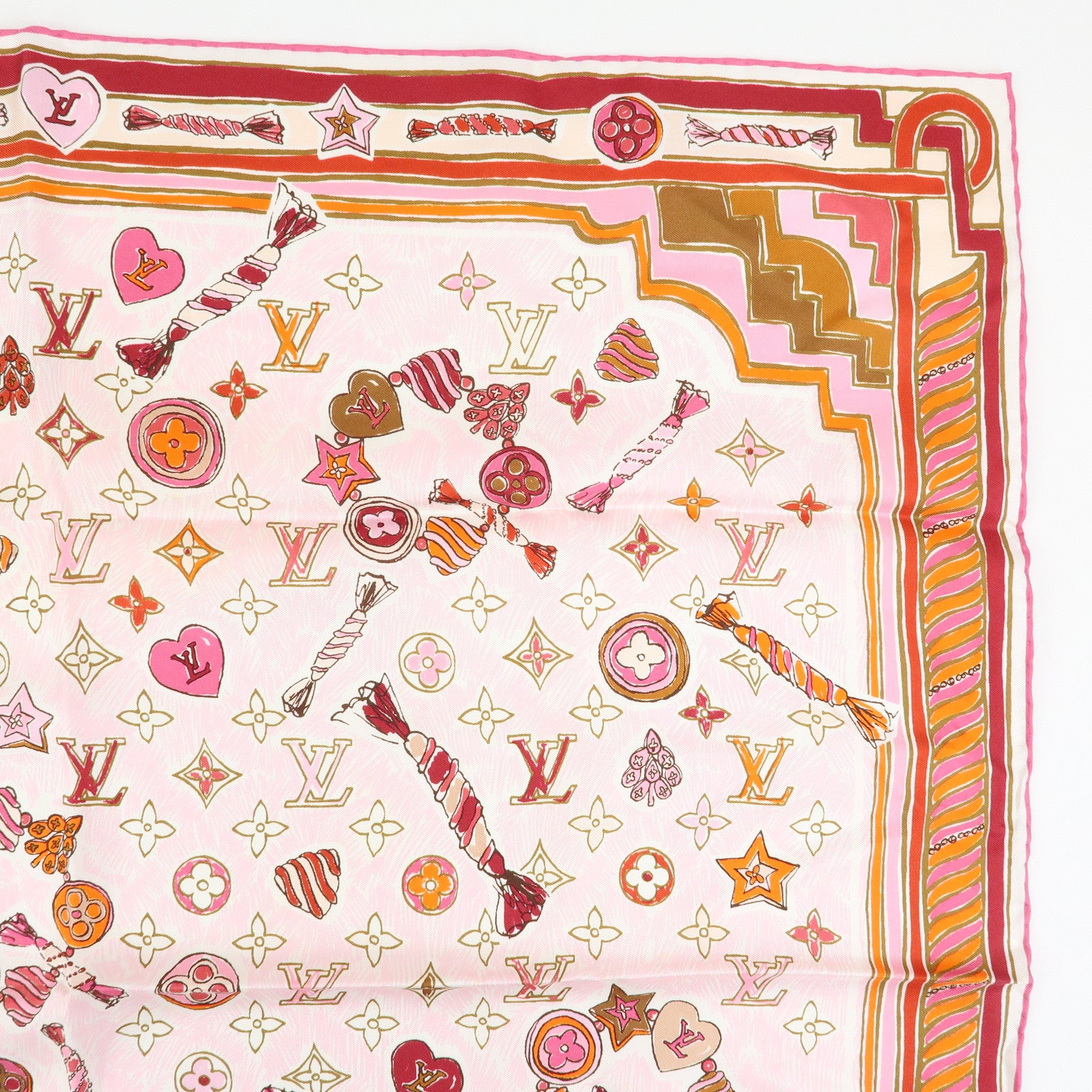 Louis Vuitton Monogram Silk 100% Scarf Rose Ballerine Mandarin