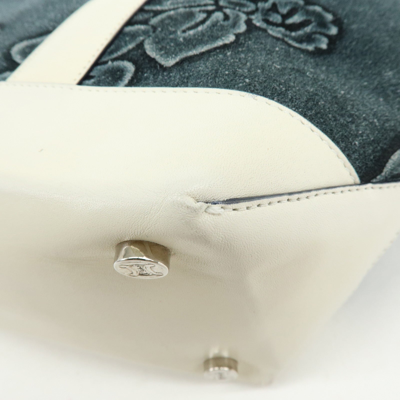 CELINE Hibiscus Motif Suede Leather Tote Bag Gray Ivory