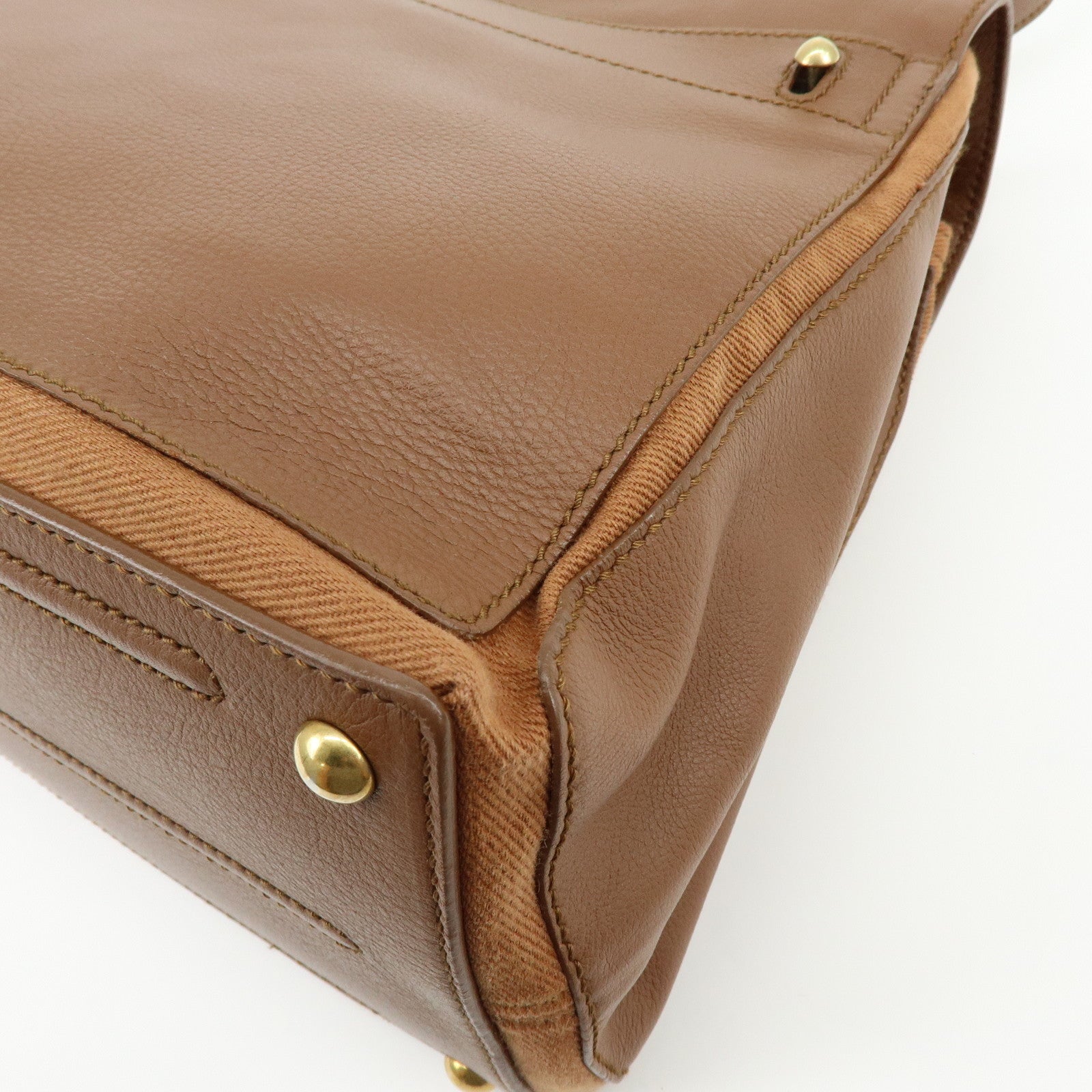 SAINT LAURENT PARIS Muse Two Leather Canvas Hand Bag Brown 229630