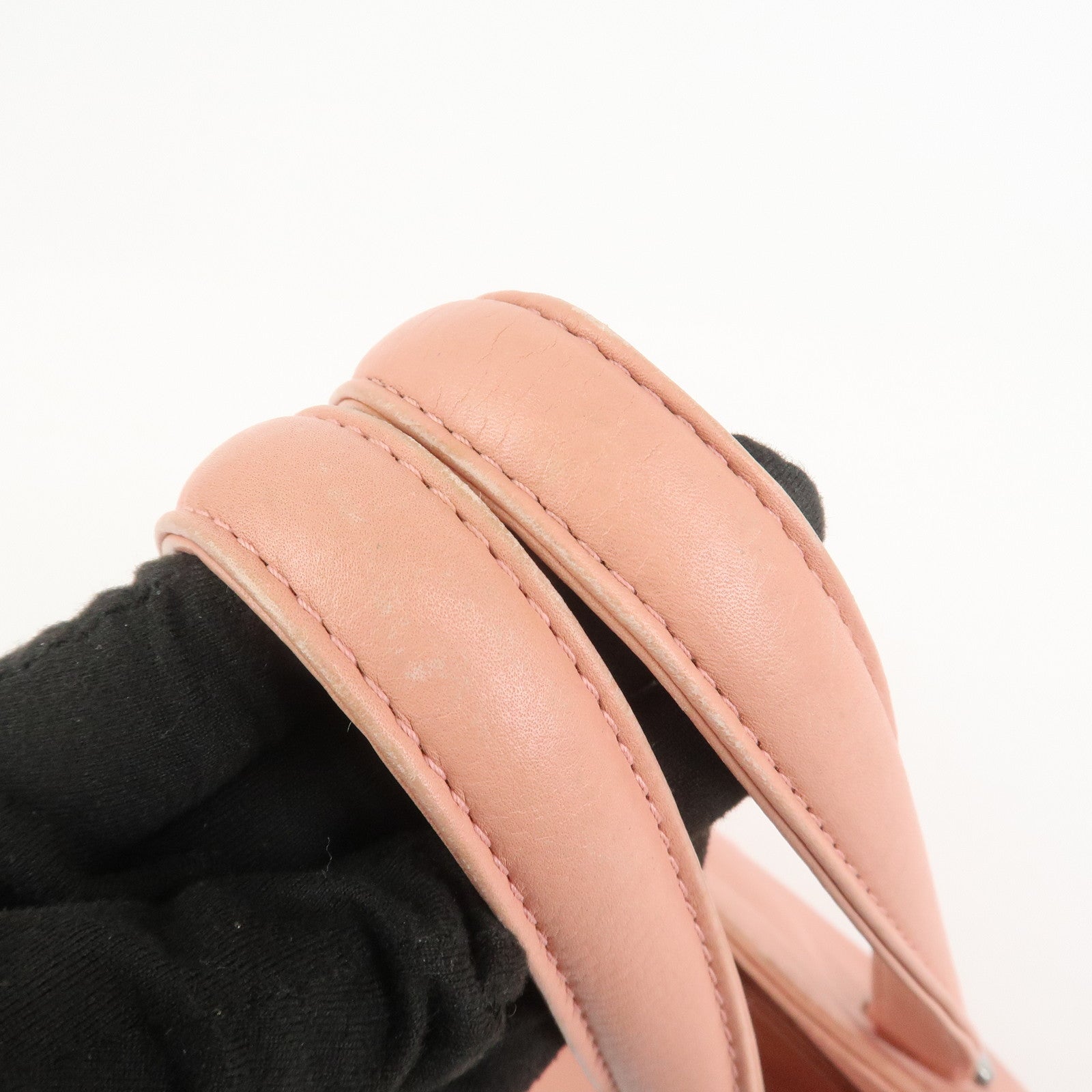 CHANEL Chocolate Bar Calf Leather Boston Bag Hand Bag Pink