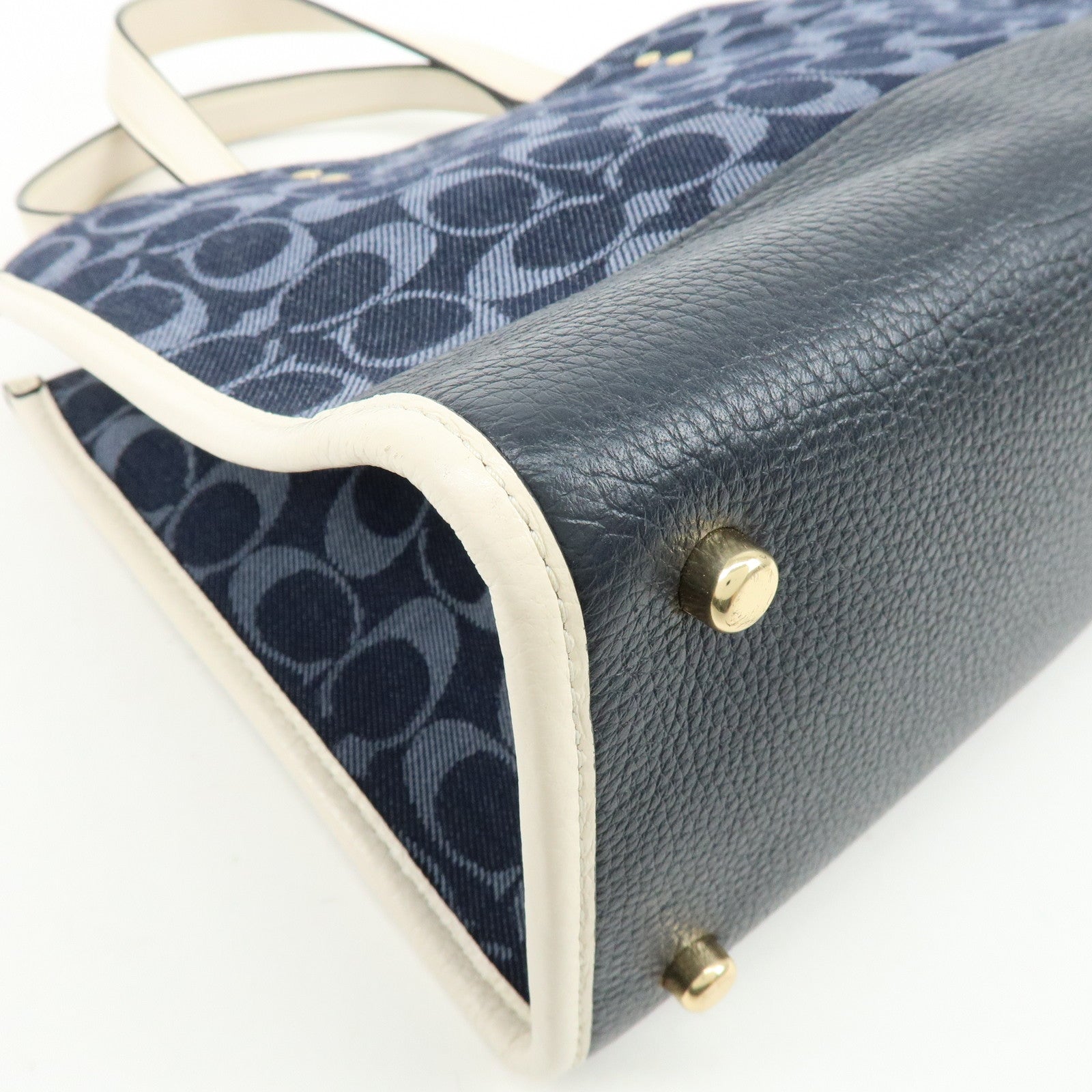 COACH Dempsey Signature Denim Leather 2Way Shoulder Hand Bag Navy