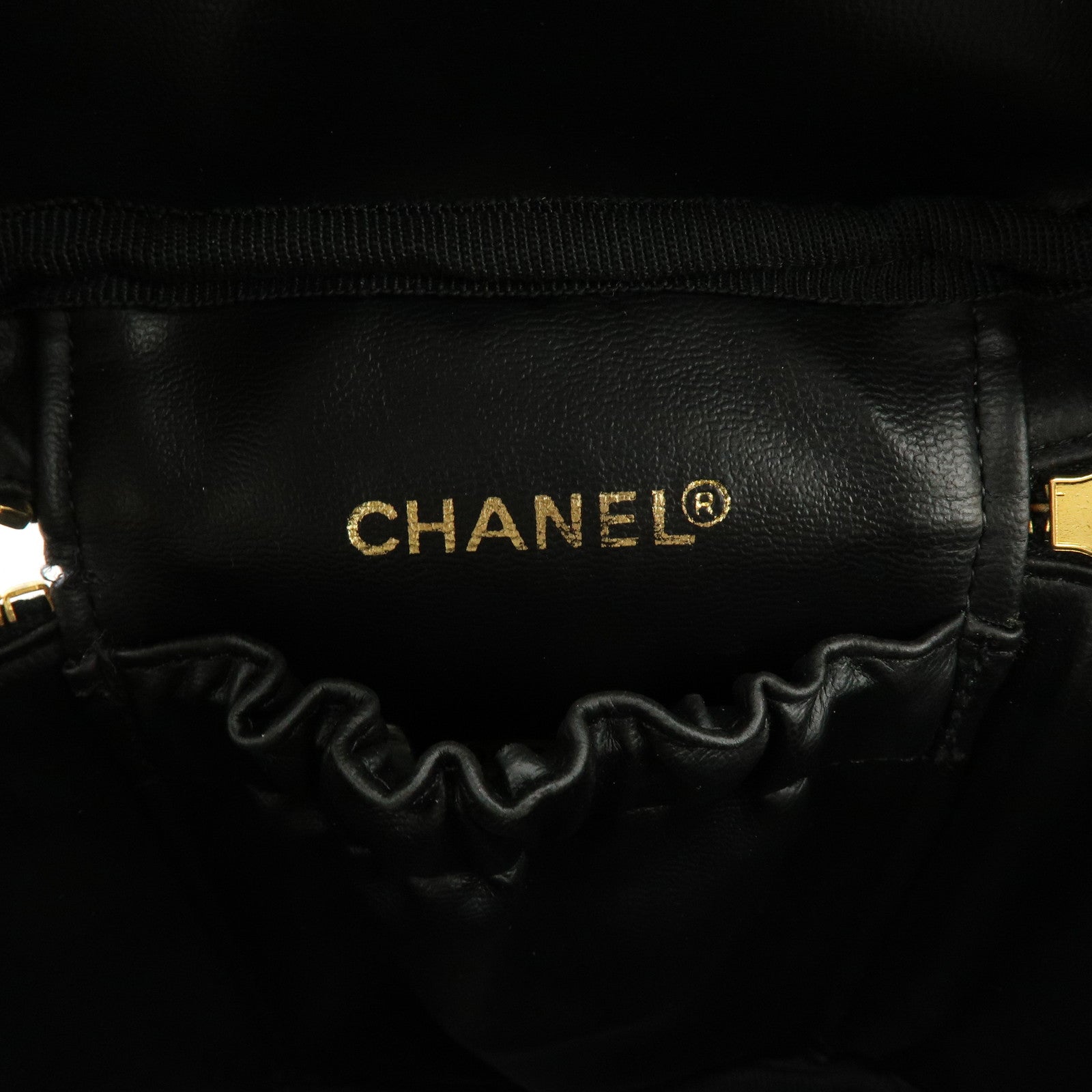 CHANEL COCO Mark Lamb Skin Vanity Bag Hand Bag Black A01998