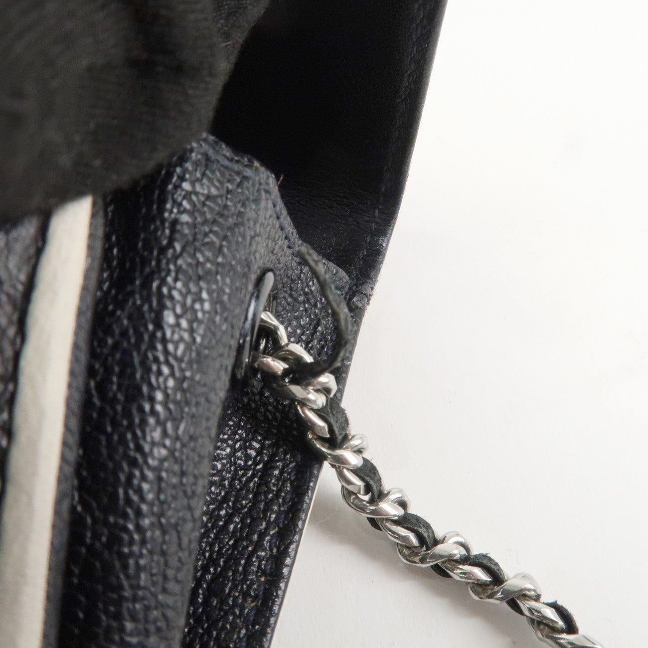 CHANEL Matelasse Leather Chain Long Wallet Dark Navy Bicolore Used