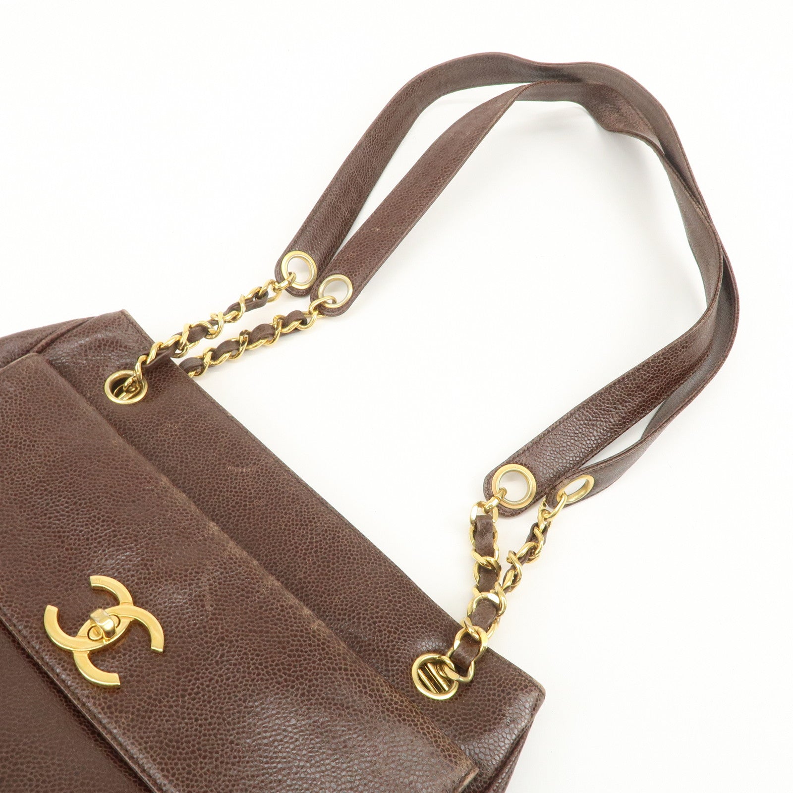 CHANEL COCO Mark Caviarskin Shoulder Bag Brown Gold