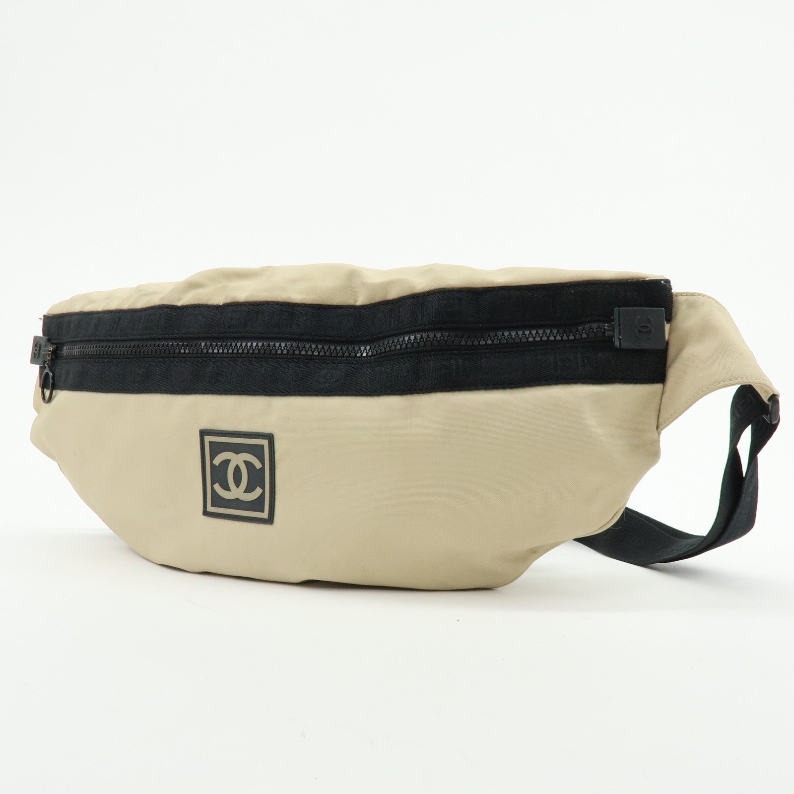 CHANEL Sports Line Nylon Banana Bag Waist Bag Crossbody Bag Beige