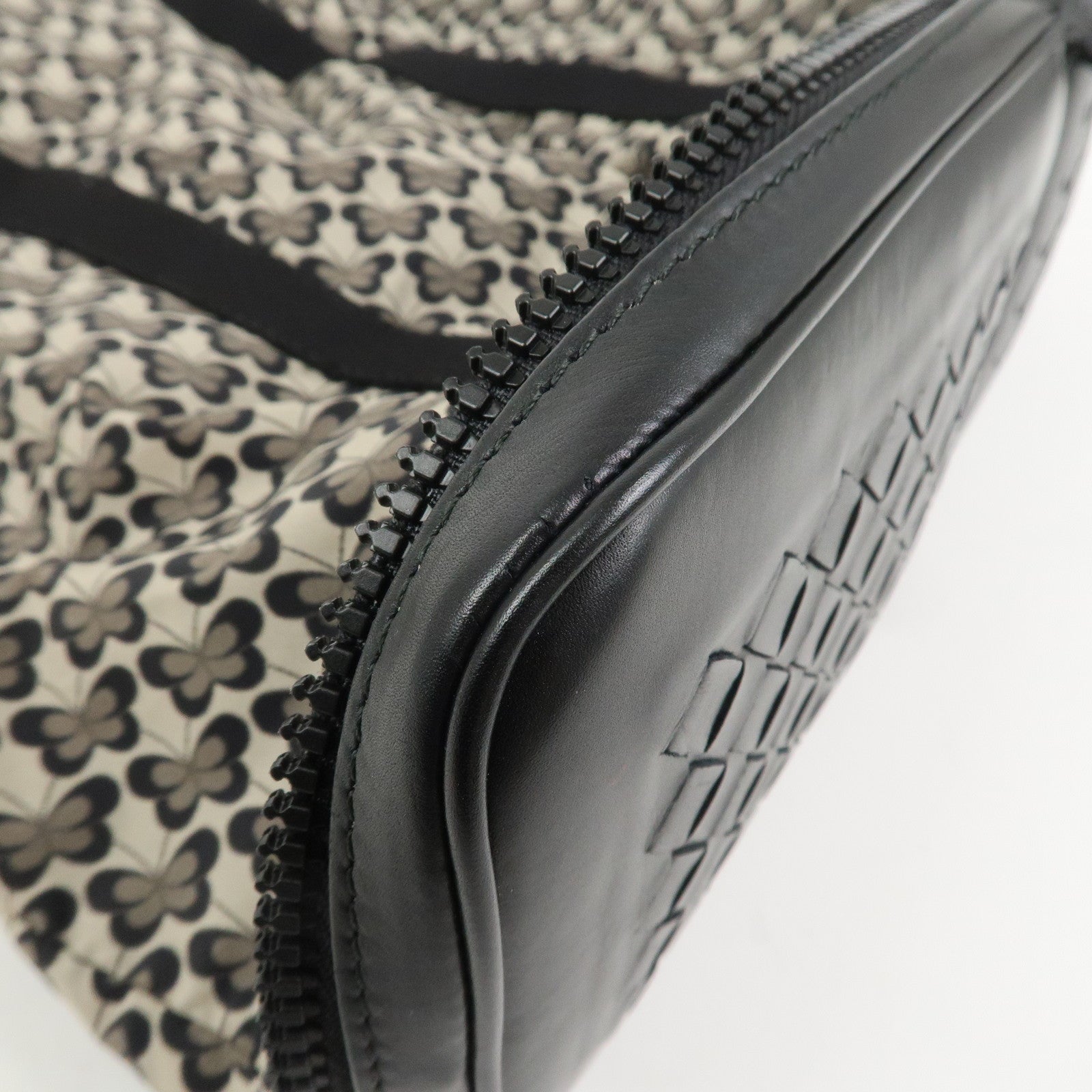 BOTTEGA VENETA Intrecciato Leather Foldable Tote Bag Nylon Black