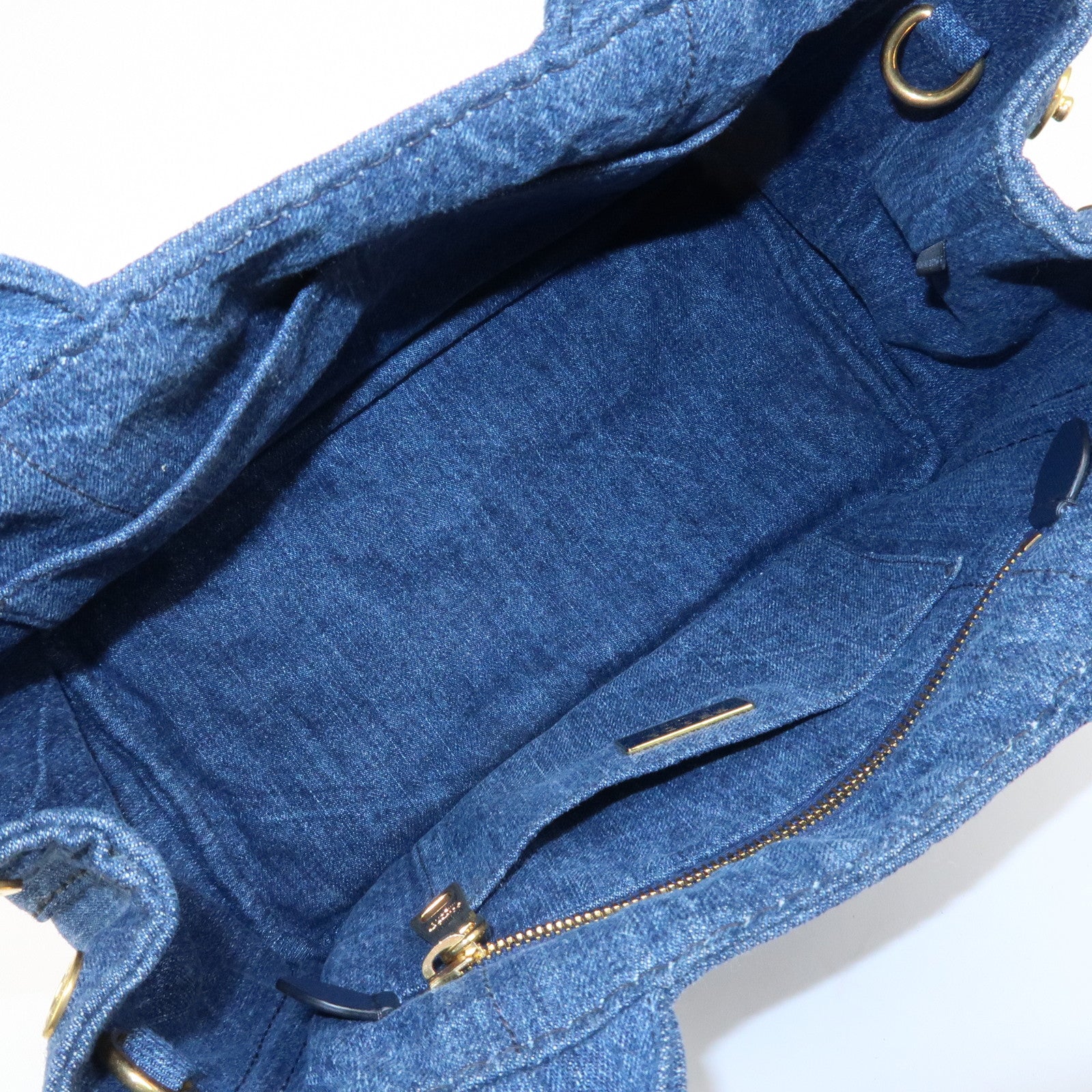 PRADA Canapa Denim 2Way Bag Hand Bag Shoulder Bag Navy B2642B Used