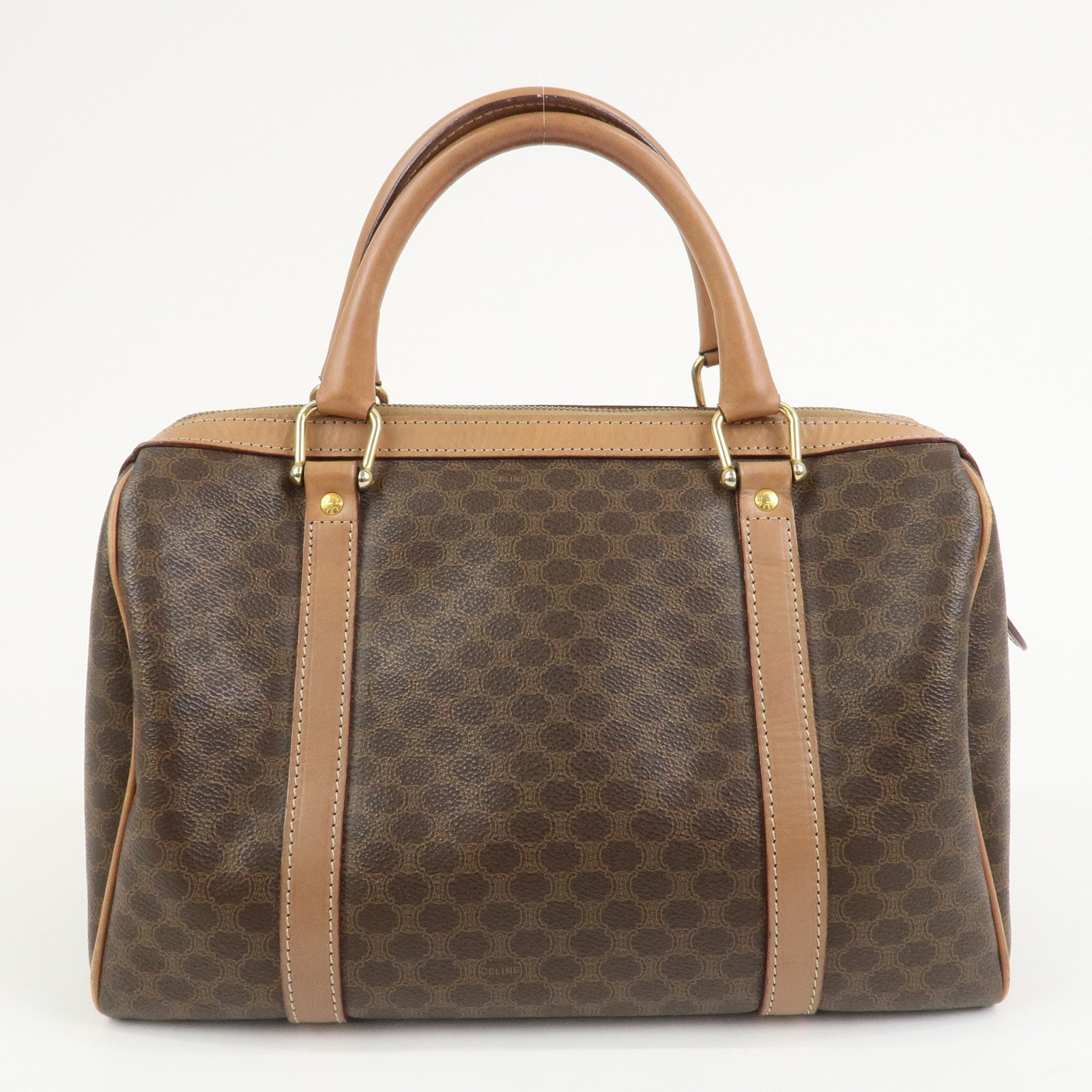 CELINE Macadam Logo PVC Leather Boston Bag Hand Bag Brown