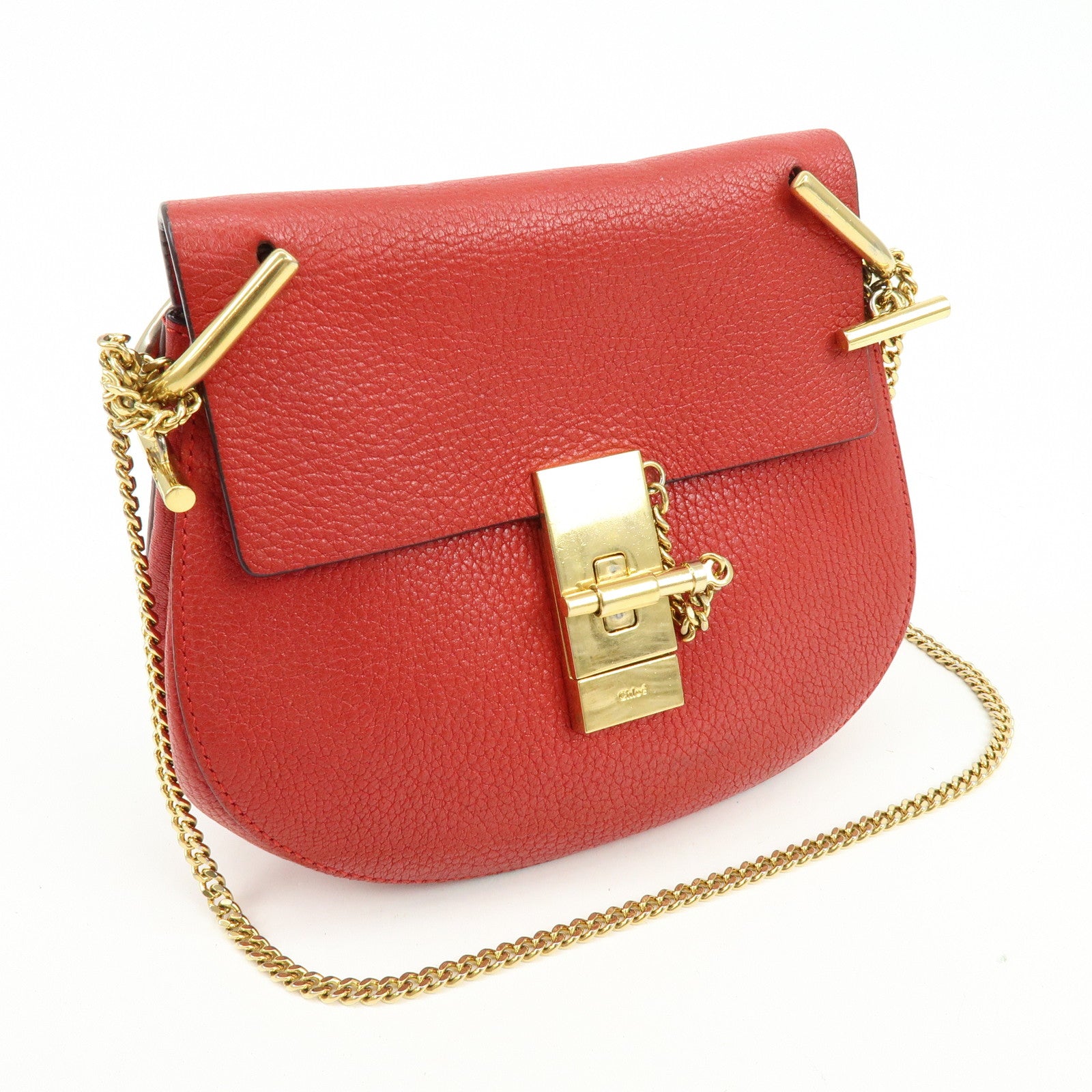 Chloe Drew Leather Chain Shoulder Bag Crossbody Bag Red