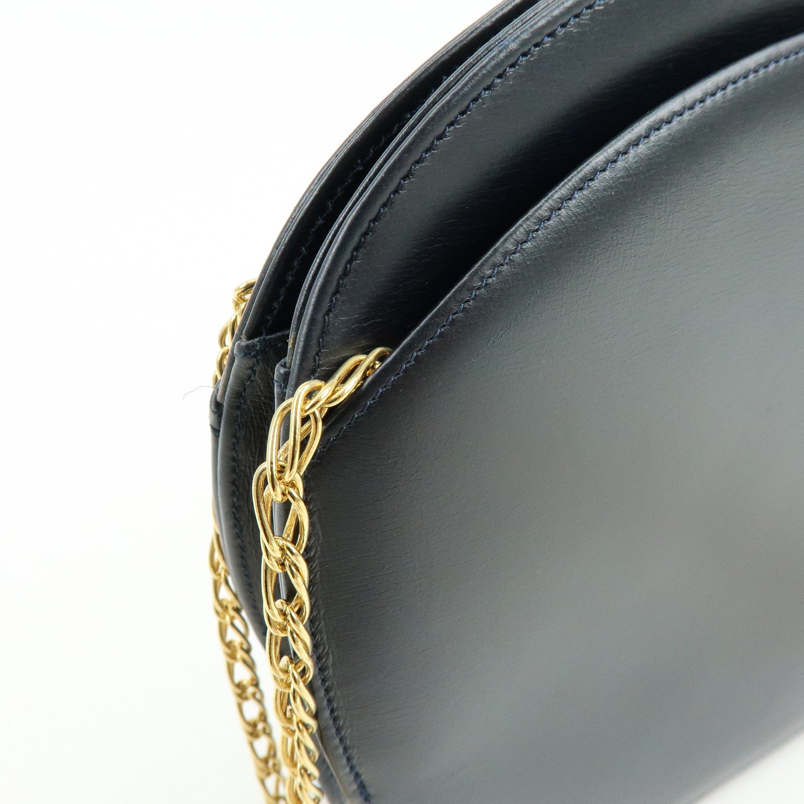 Cartier Sapphire Line Calf Leather Chain Shoulder Bag Navy