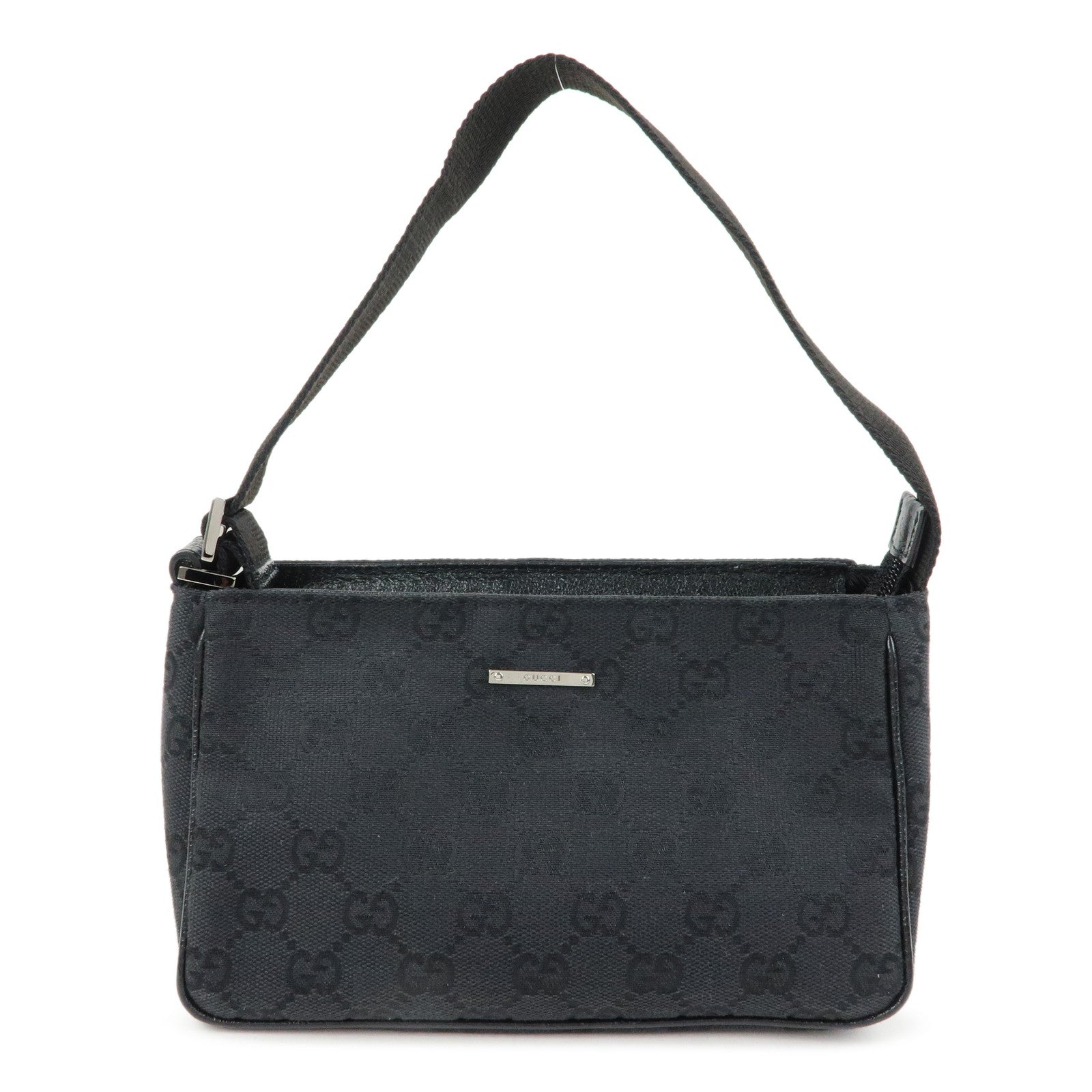 GUCCI Logo GG Canvas Leather Small Hand Bag Pouch Black 106644