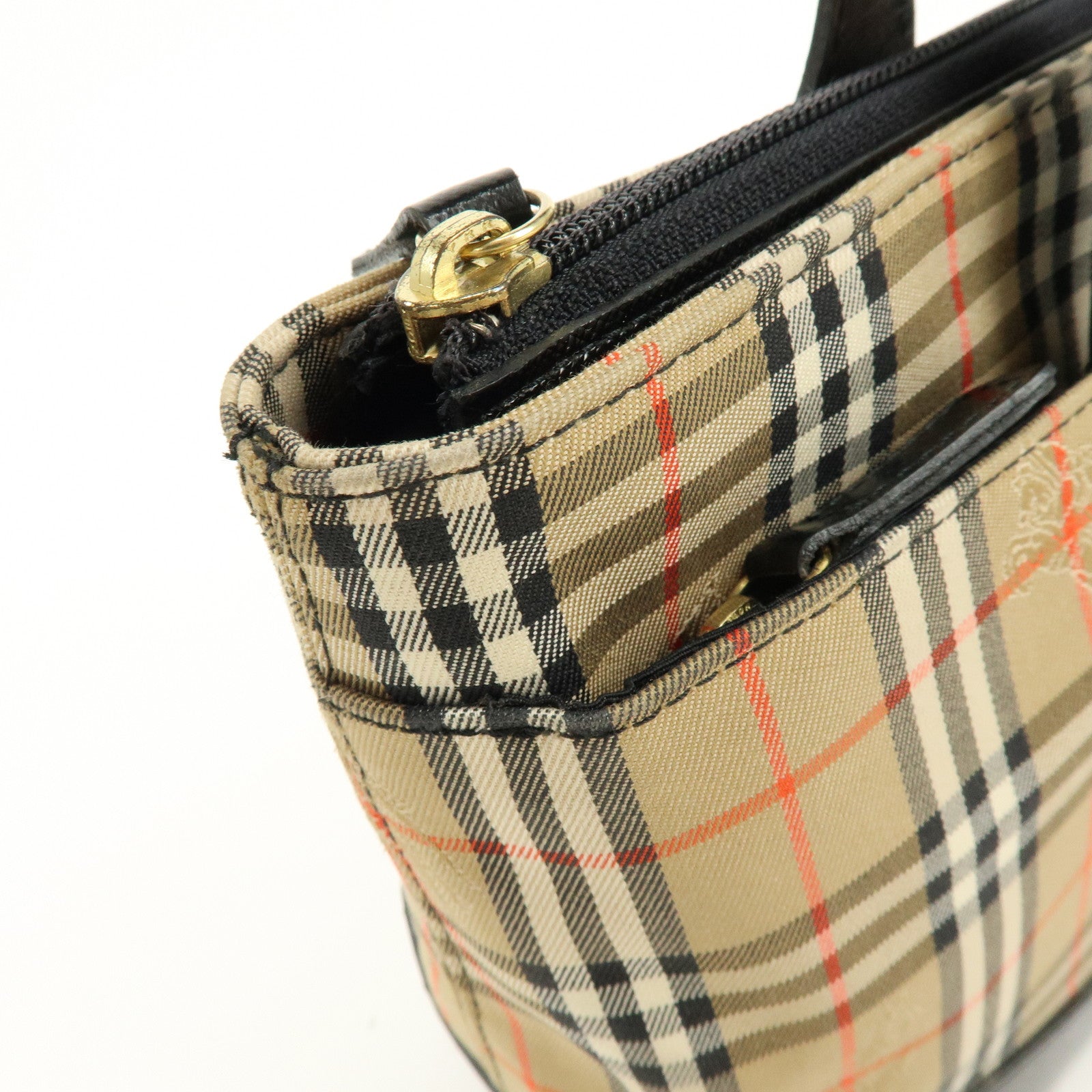 BURBERRY Canvas Leather Nova Plaid Tote Bag Hand Bag Brown Black