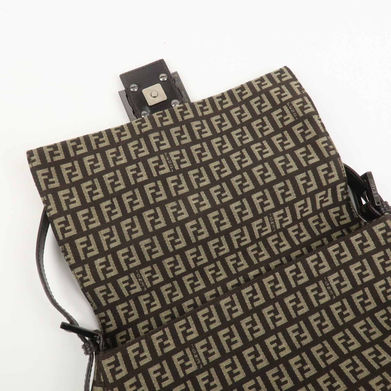 FENDI Mamma Baguette Zucchino Shoulder Bag Brown Beige 8BR001