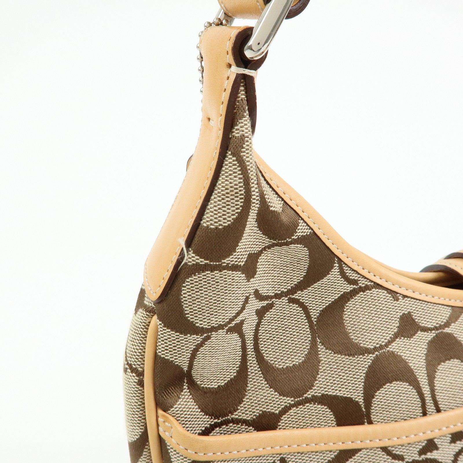 COACH Signature Canvas Leather Shoulder Bag Hand Bag Beige