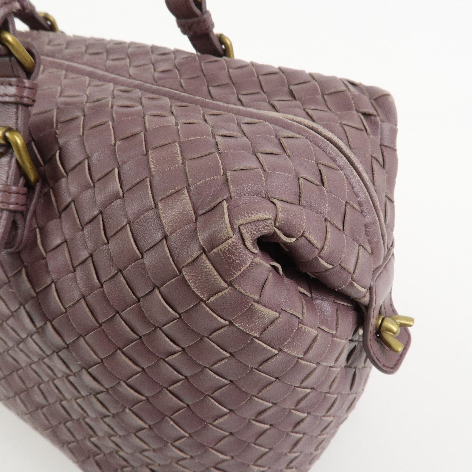 BOTTEGA VENETA Intrecciato Leather Boston Bag Purple 173398