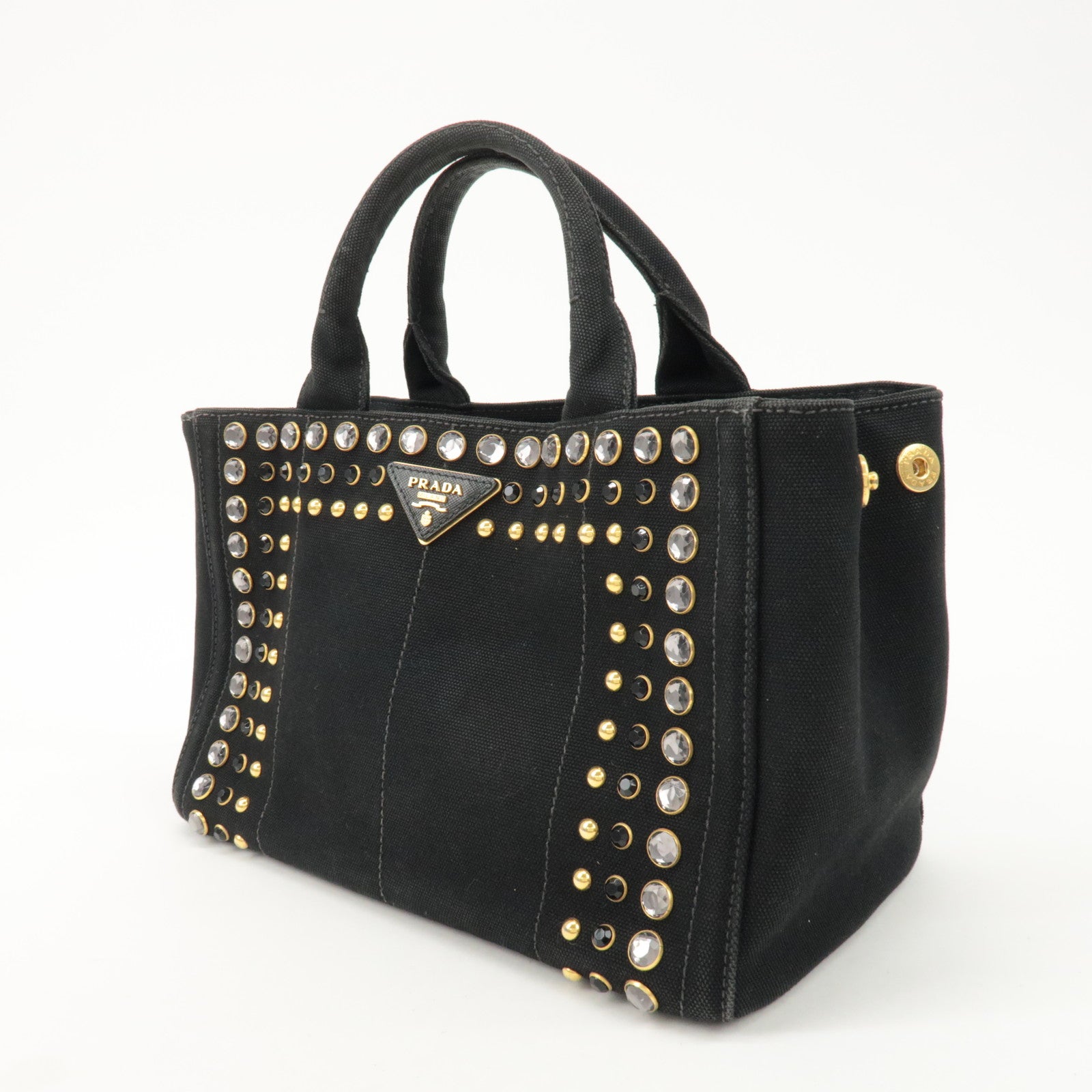 PRADA Logo Canapa Mini Canvas Bijoux 2Way Bag Hand Bag Black 1BG439 Used