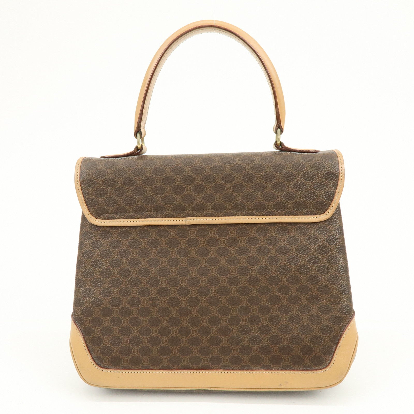 CELINE Macadam PVC Leather Hand Bag Brown Beige