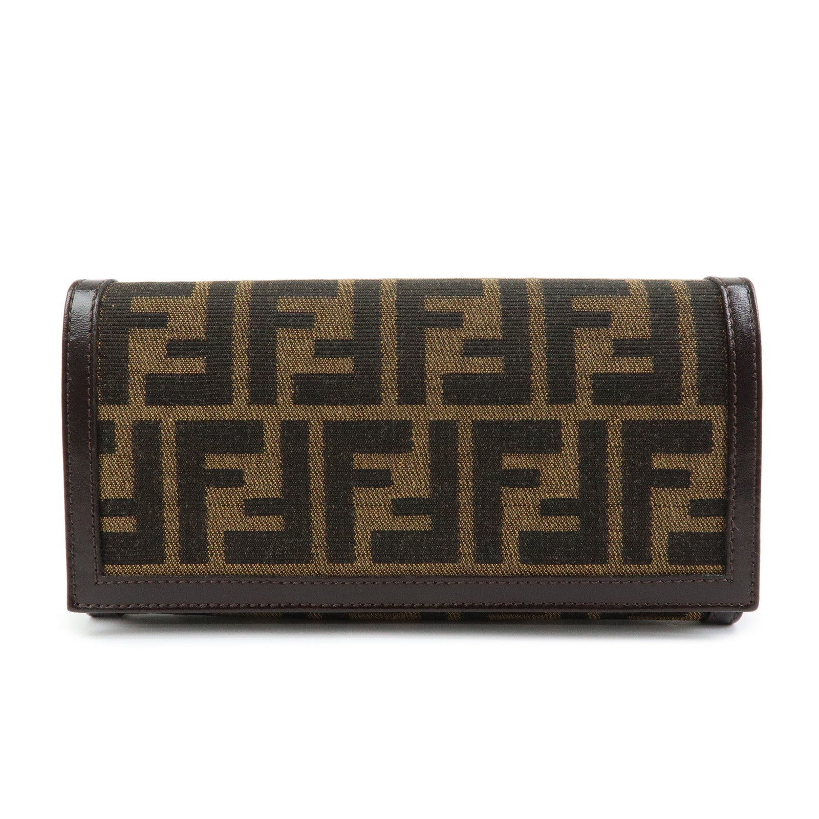 FENDI Zucca Canvas Leather Bi-fold Long Wallet Brown 30851