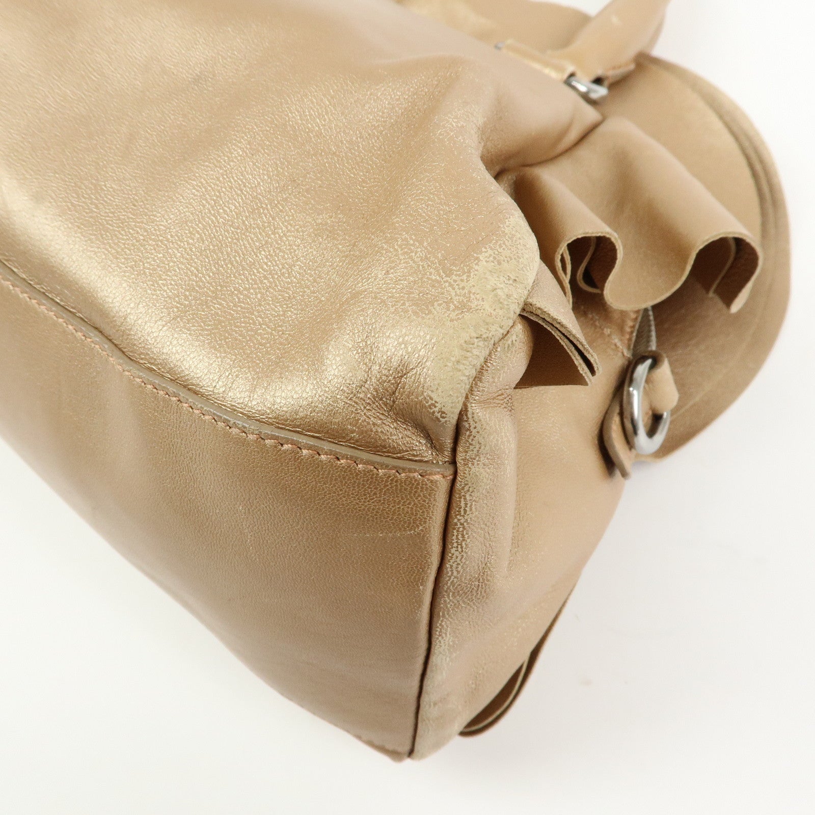 PRADA Frilled Leather Tote Bag Hand Bag Champagne Gold