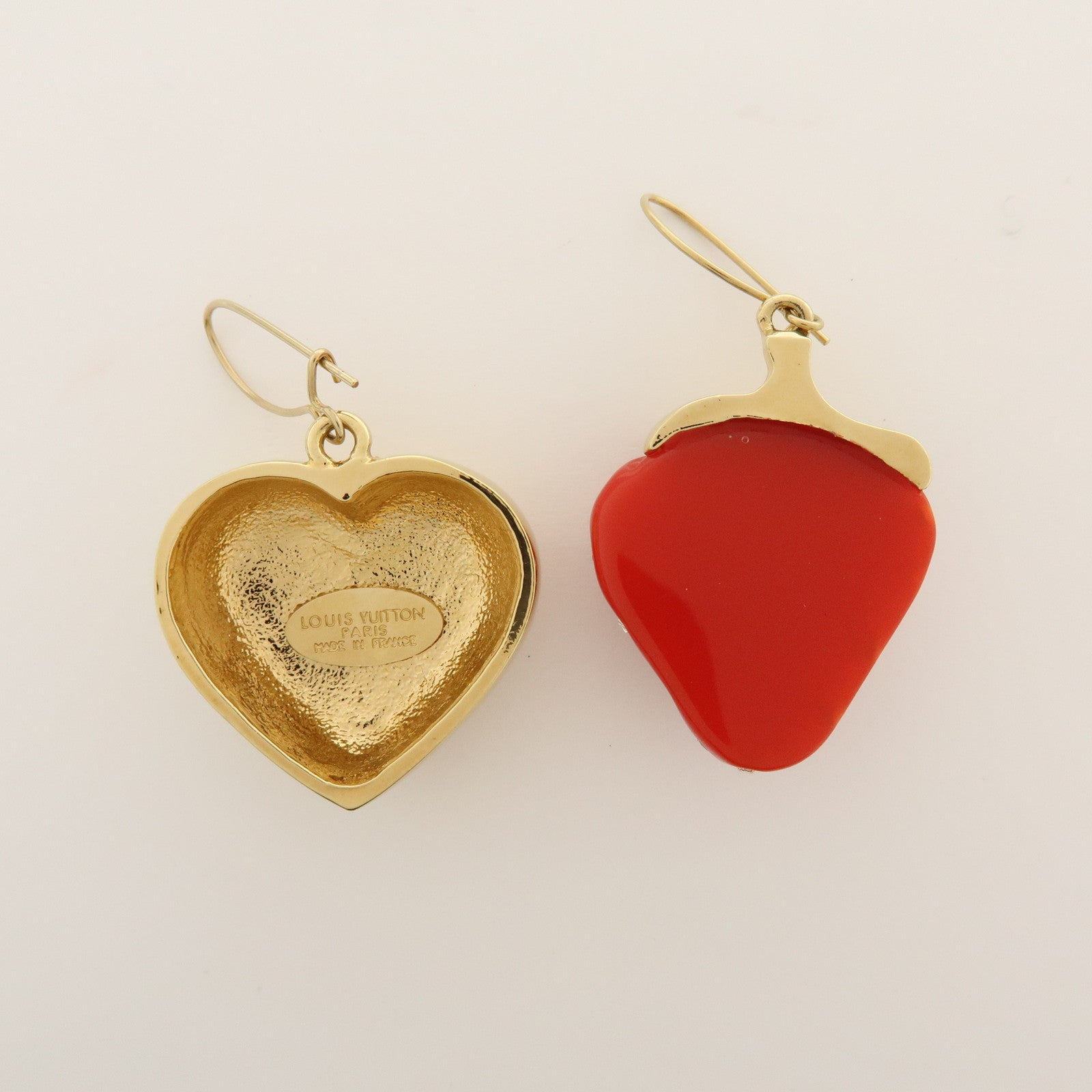 Louis Vuitton Metal Rhinestone Strawberry Earrings Gold Red M64922