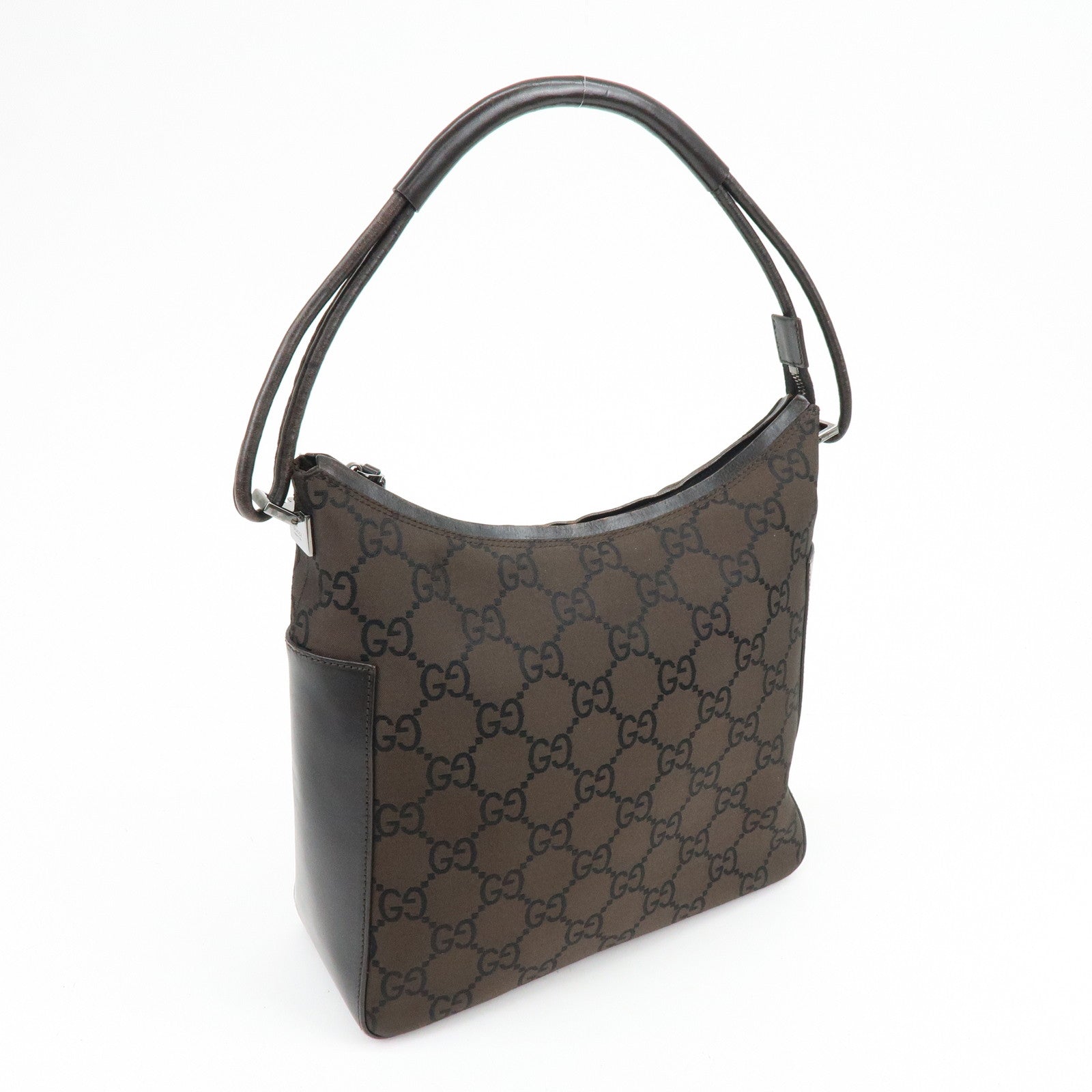 GUCCI GG Nylon Leather Shoulder Bag Hand Bag Brown 001・ｻ3766