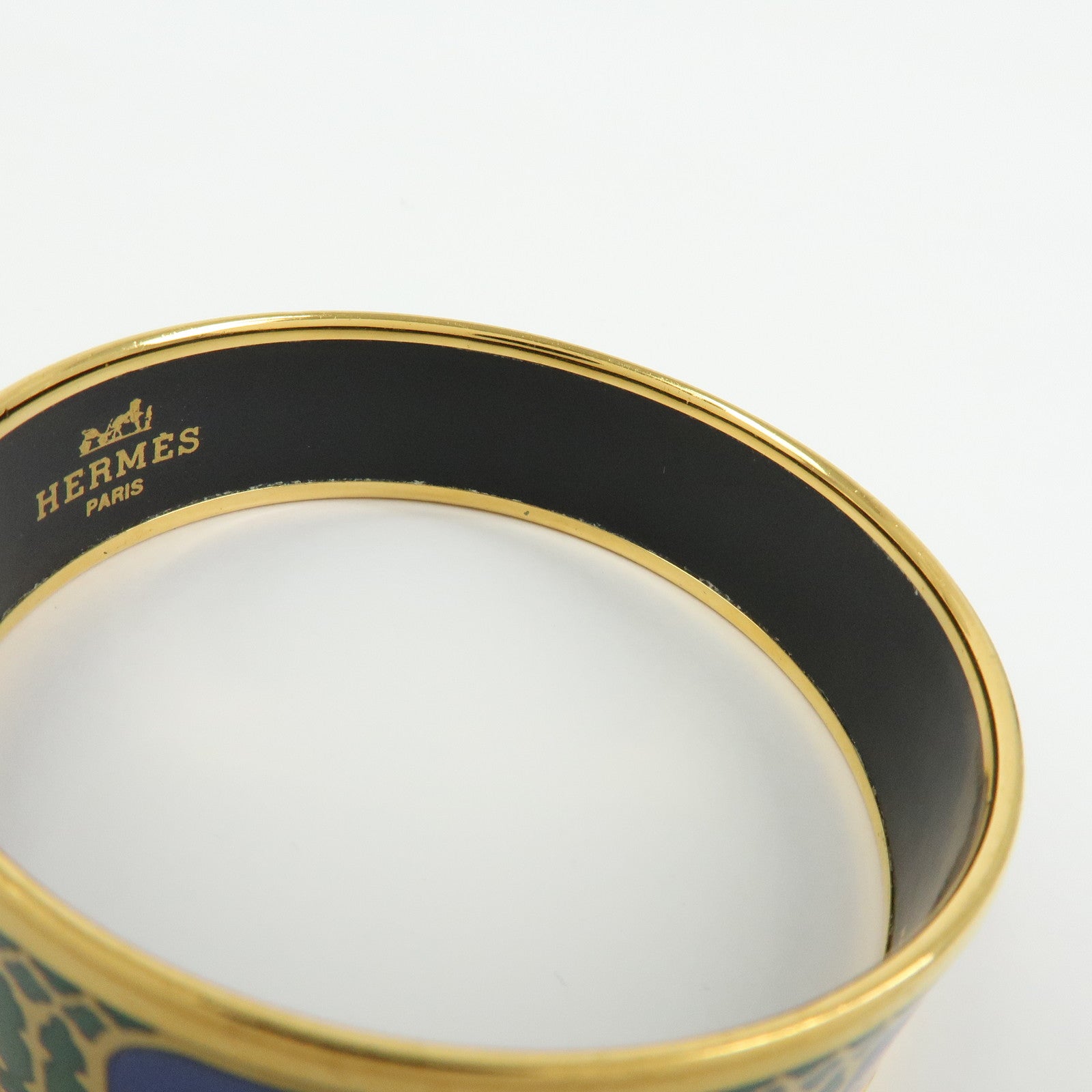 HERMES Email GM Gold Plated Bangle Bracelet Horse Blue Gold