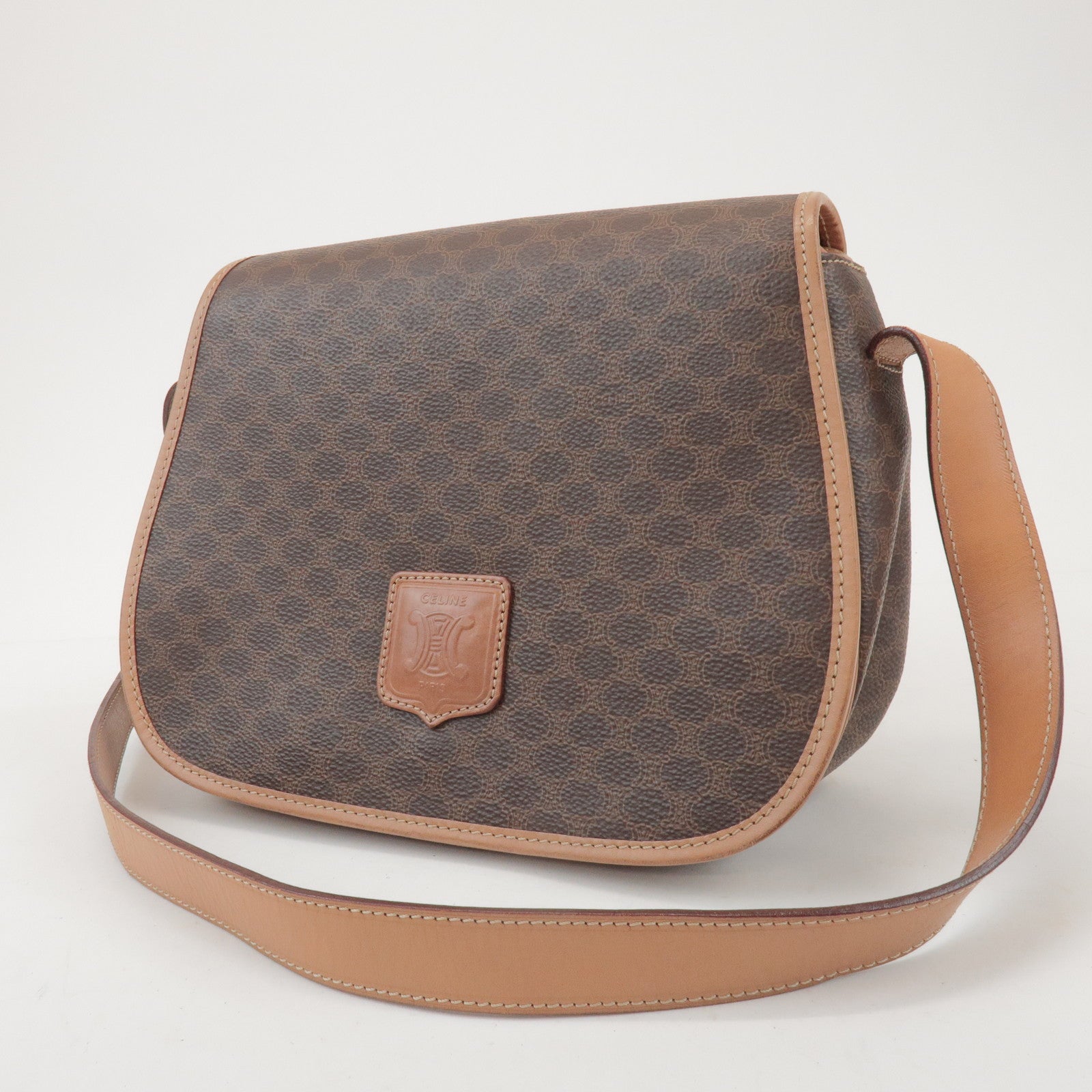 CELINE Macadam PVC Leather Shoulder Bag Crossbody Bag Brown