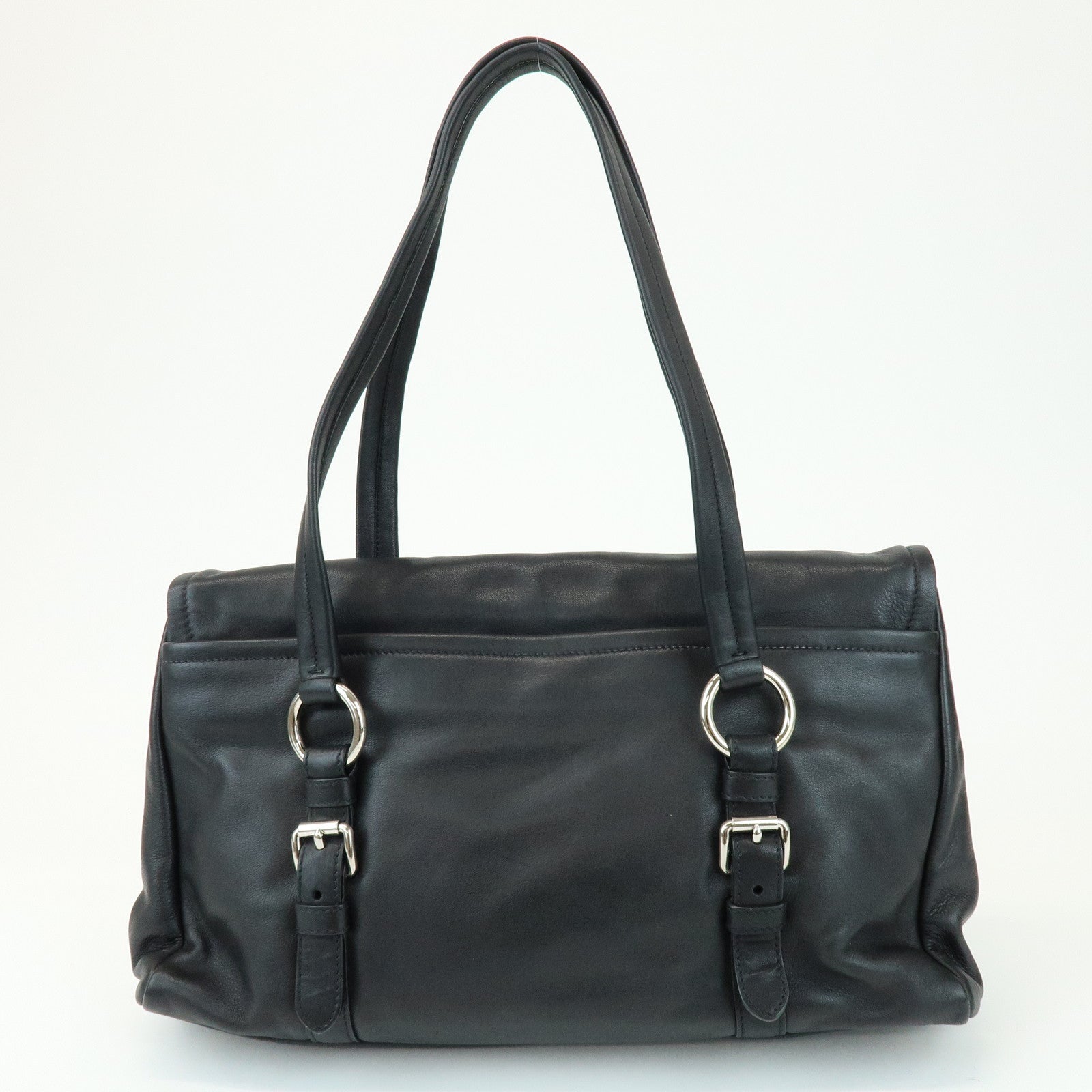 PRADA Calf Leather Shoulder Bag Black BR4479