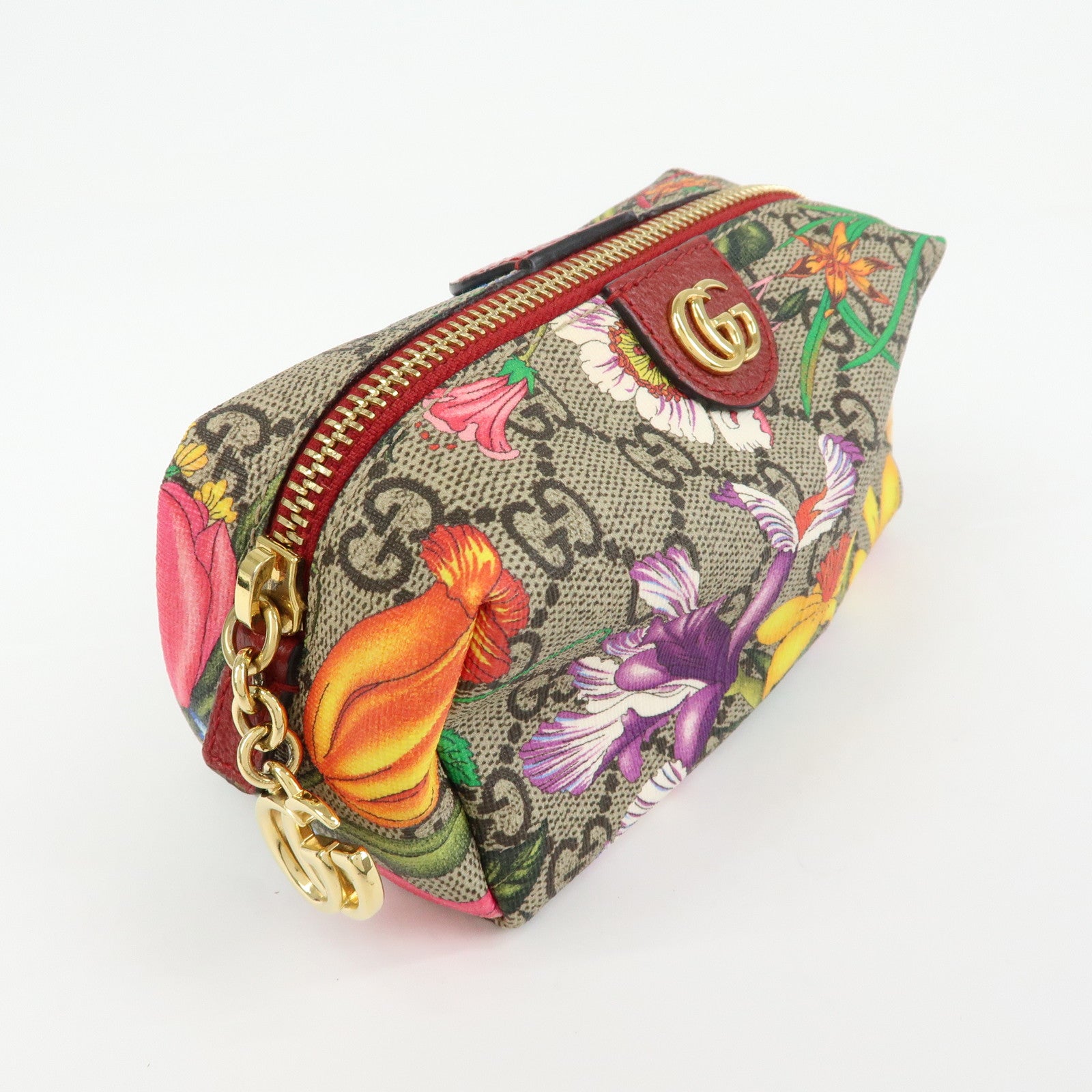 GUCCI GG Marmont Flora GG Supreme Cosmetic Pouch Beige Red 548394