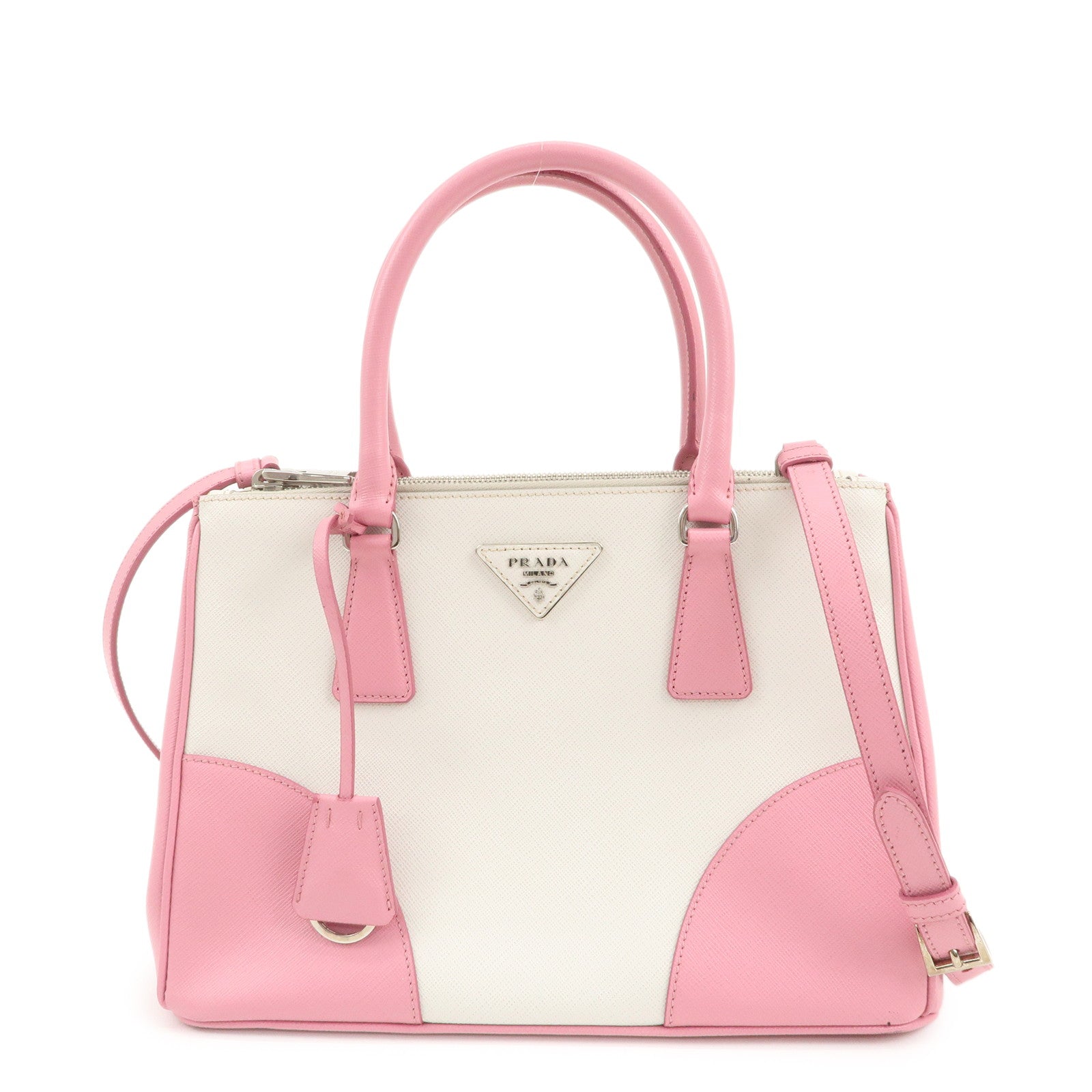 PRADA CITY CALF Triangle Logo Saffiano Leather 2Way Bag Pink B2863K