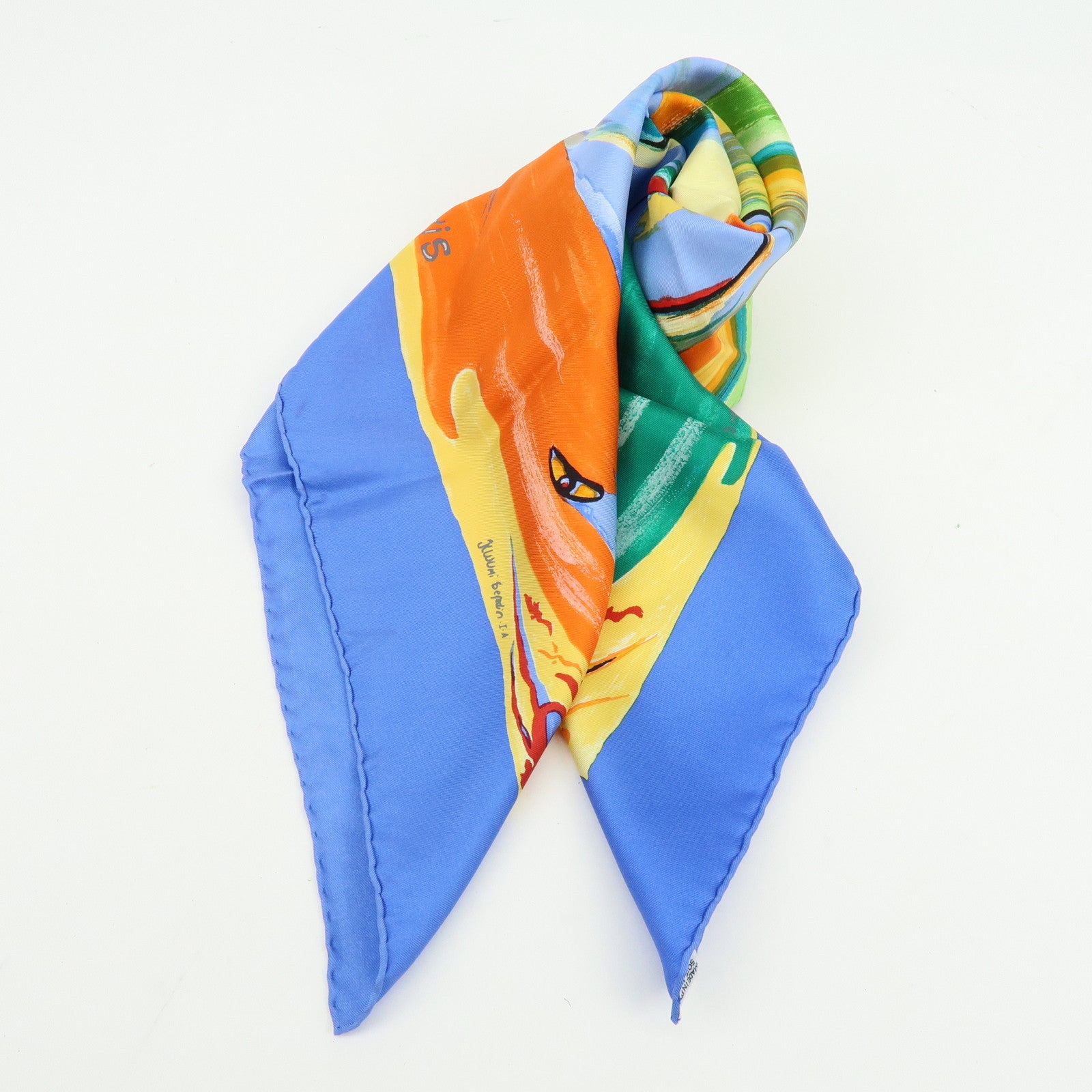 HERMES Carre 90 Silk 100% Scarf Smiles in Third Millenary Blue