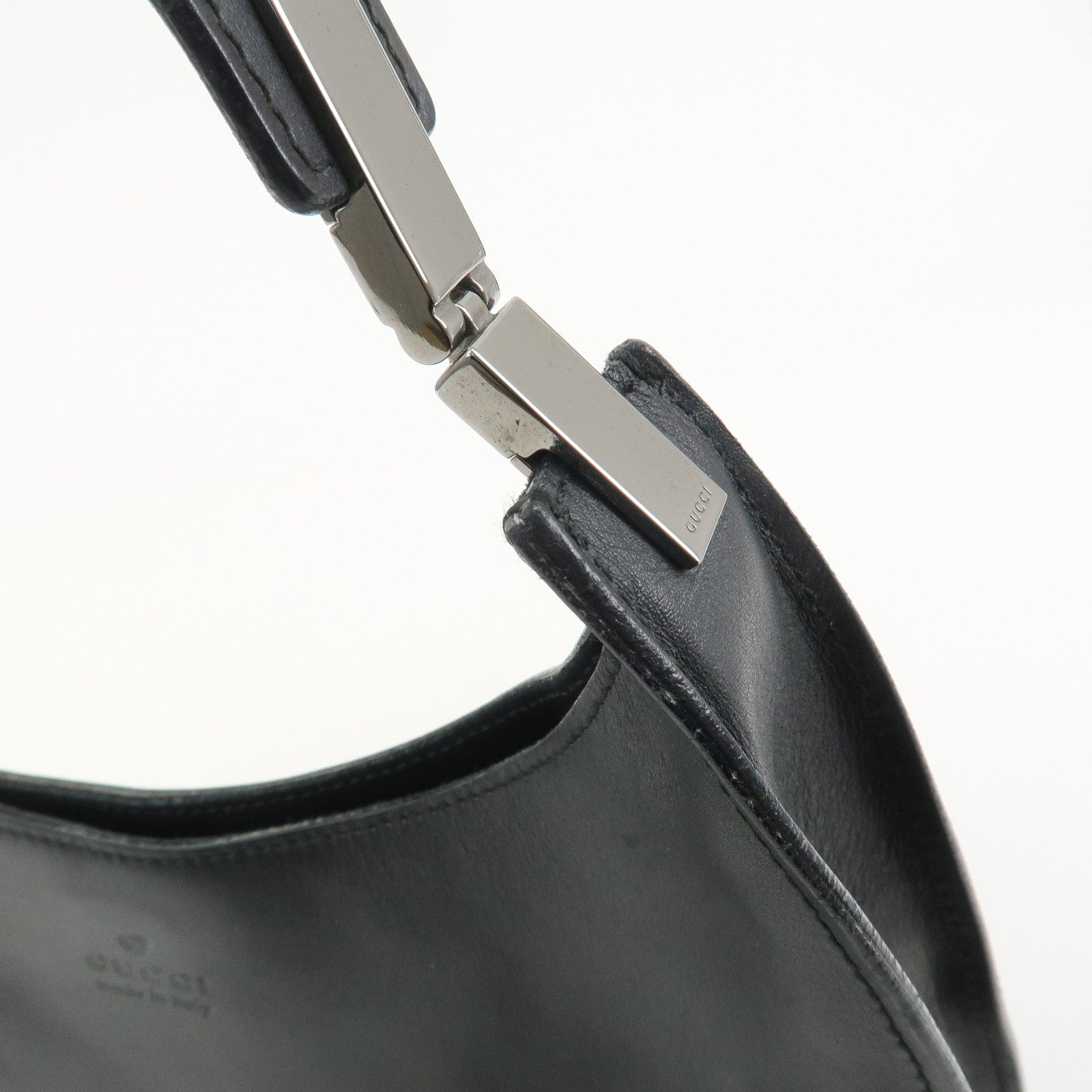 GUCCI Logo Leather Shoulder Bag Hand Bag Black 001繝ｻ3767