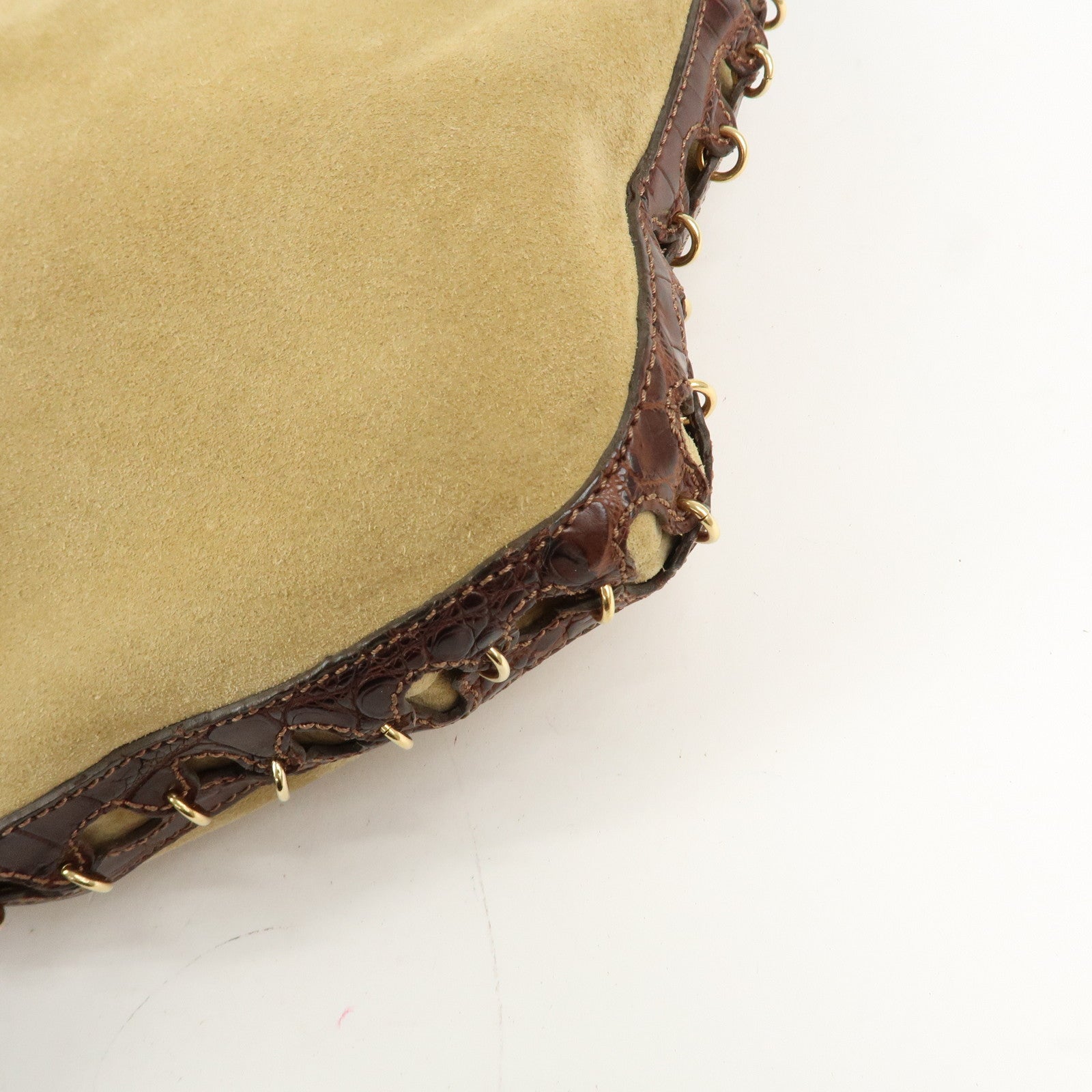 LOEWE Anagram Suede Embossed Leather Shoulder Bag Hand Bag Beige