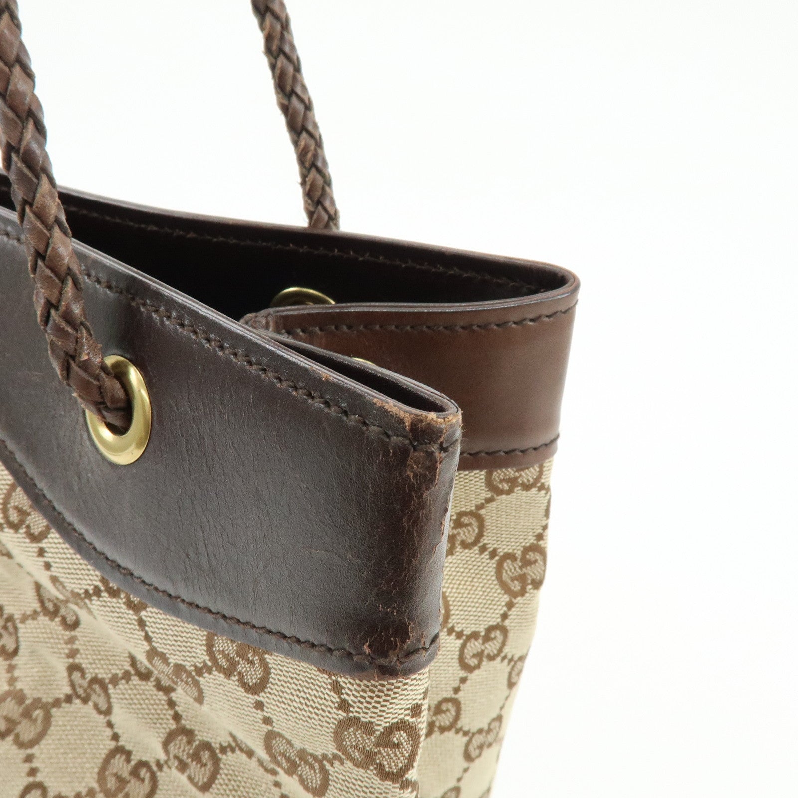 GUCCI GG Canvas Leather Tote Bag Shoulder Bag Brown 109141