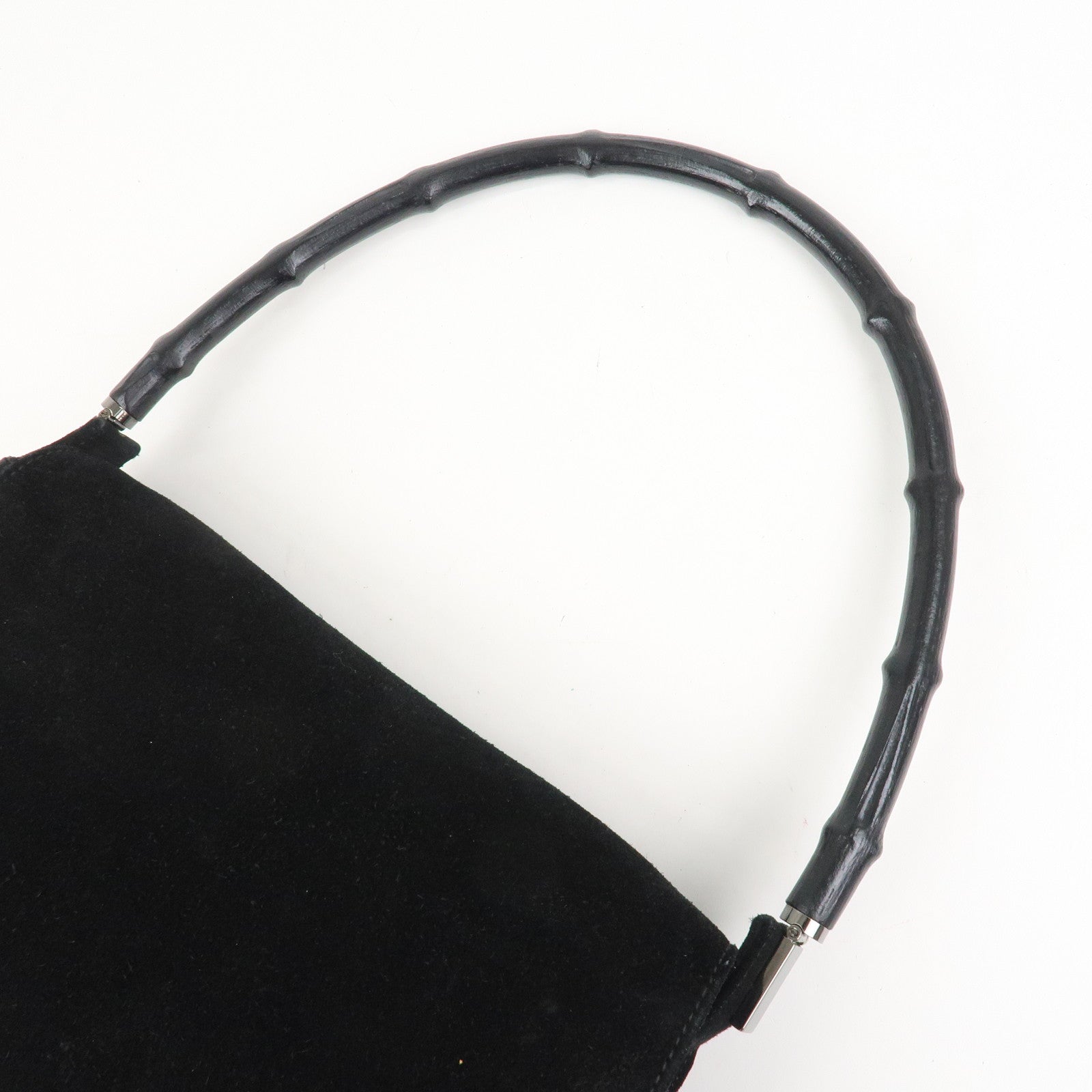 GUCCI Bamboo Suede Shoulder Bag Hand Bag Black 001・3239