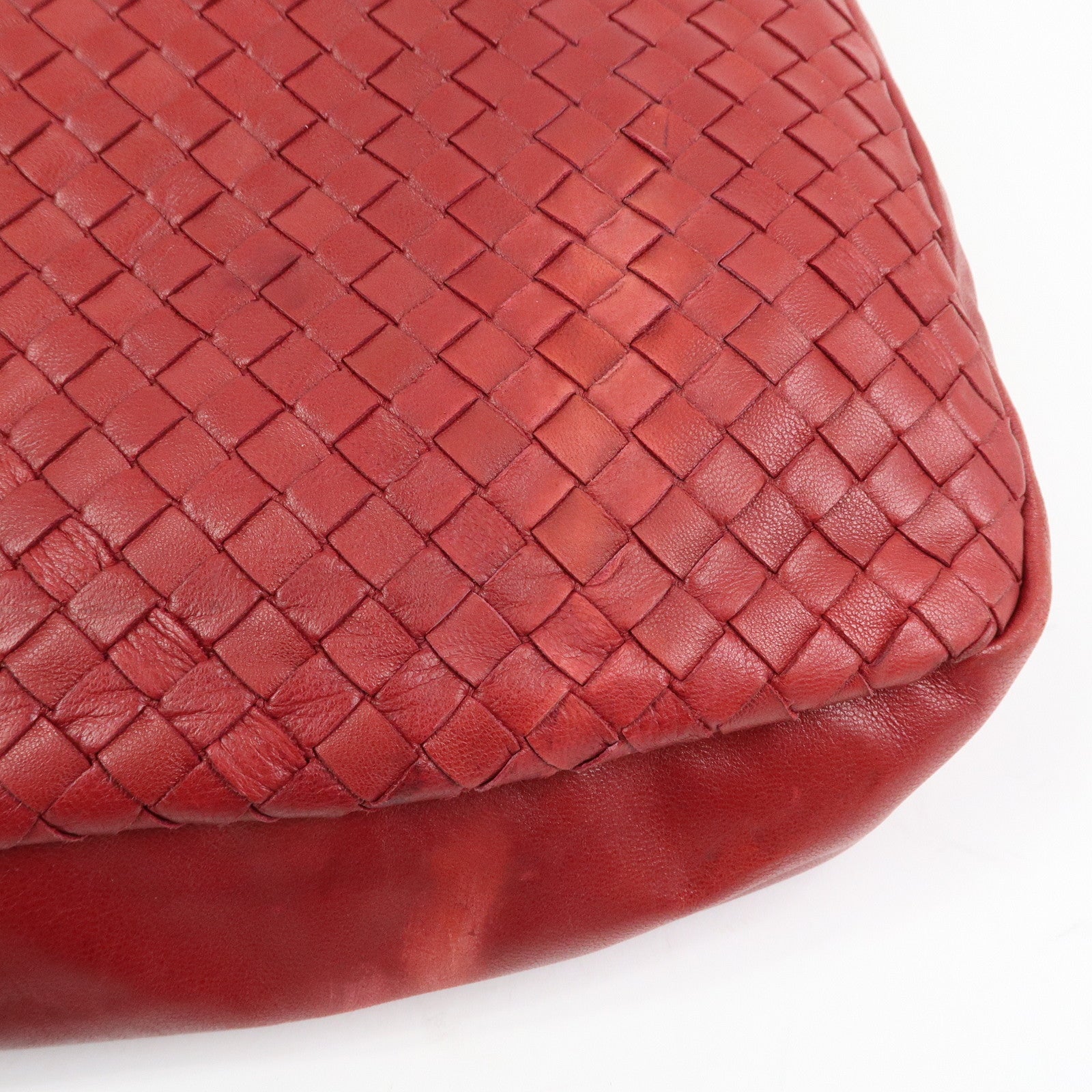 BOTTEGA VENETA Intrecciato Leather Shoulder Bag Red 132369