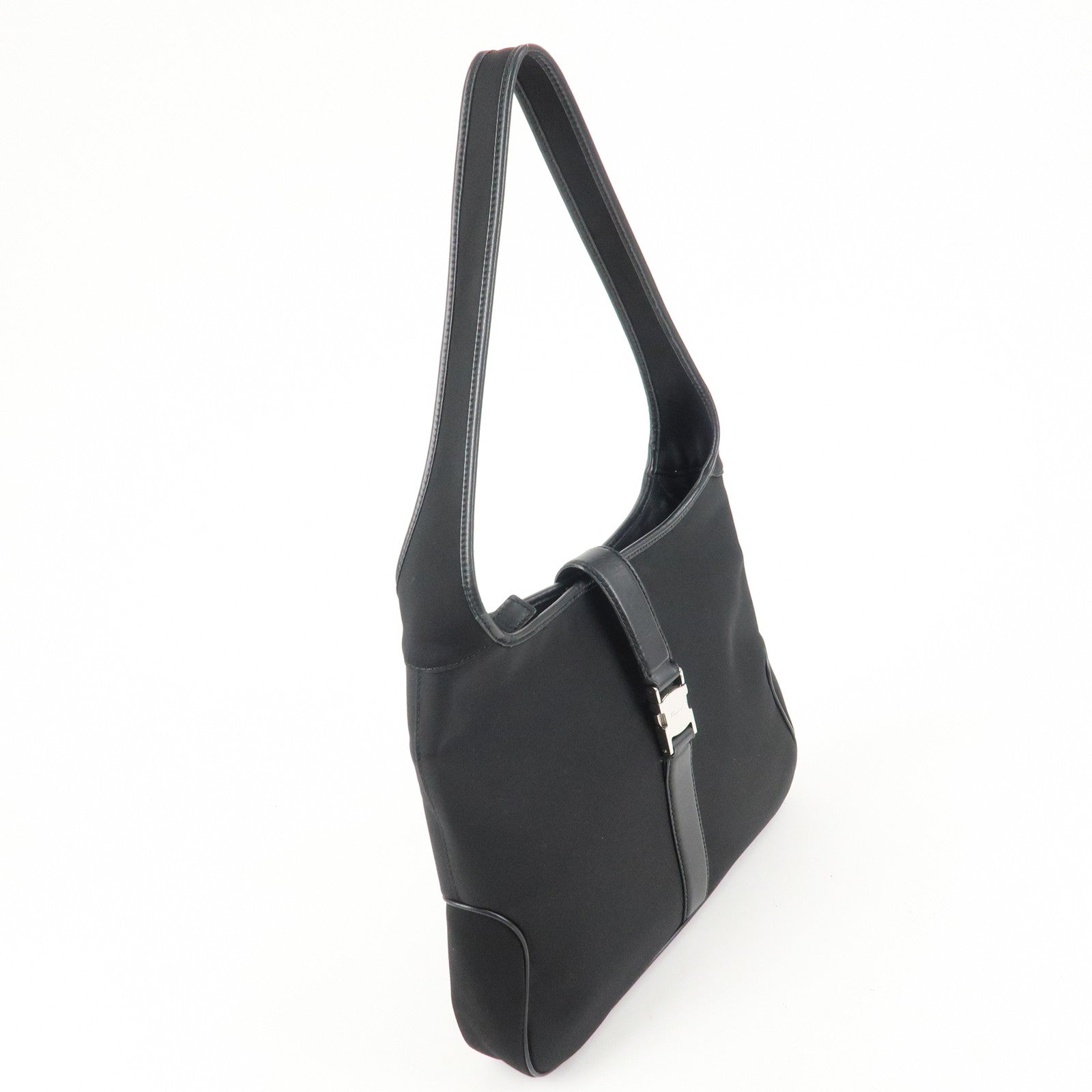 Ferragamo Nylon  Canvas One Shoulder Bag Black Silver Hardware Used