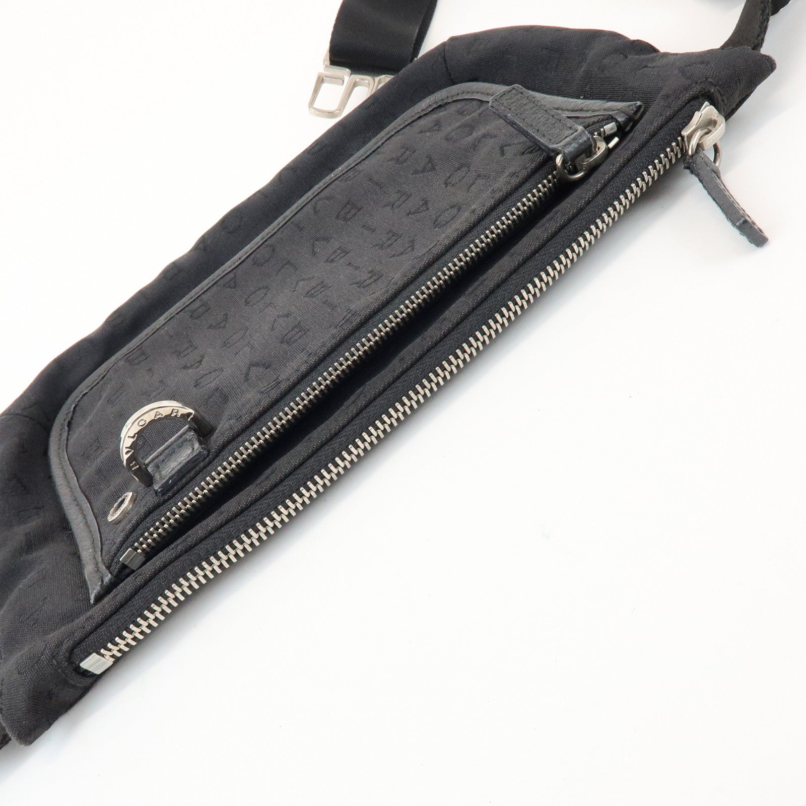 BVLGARI Logo Mania Canvas Leather Body Bag Waist Bag Black